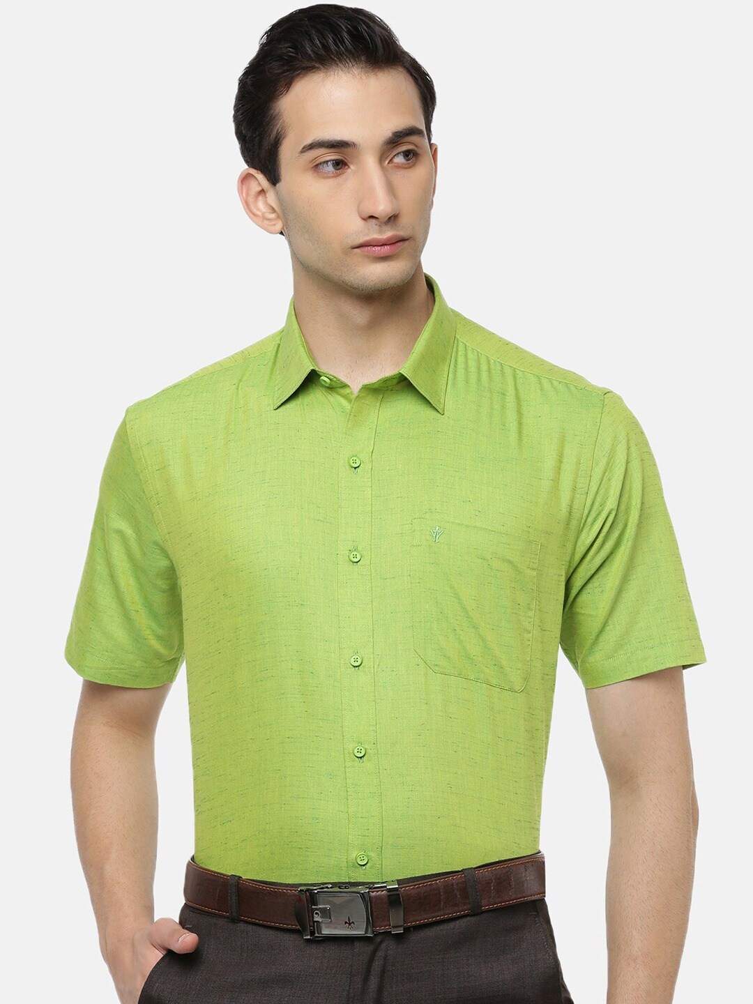 Ramraj Original Tailored Fit Opaque Pure Cotton Formal Shirt, Green ...