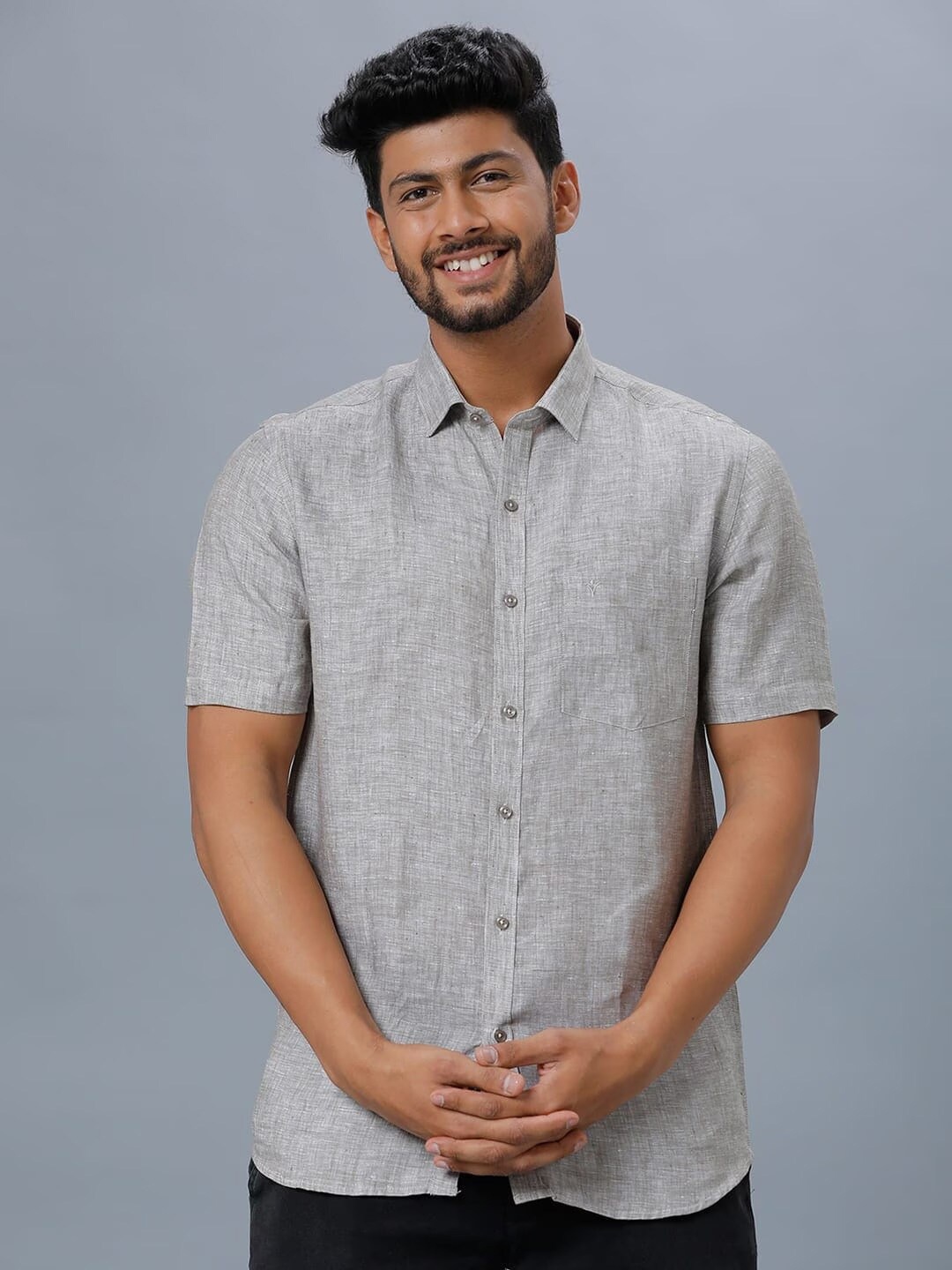 

Ramraj Original Opaque Pure Linen Casual Shirt, Grey