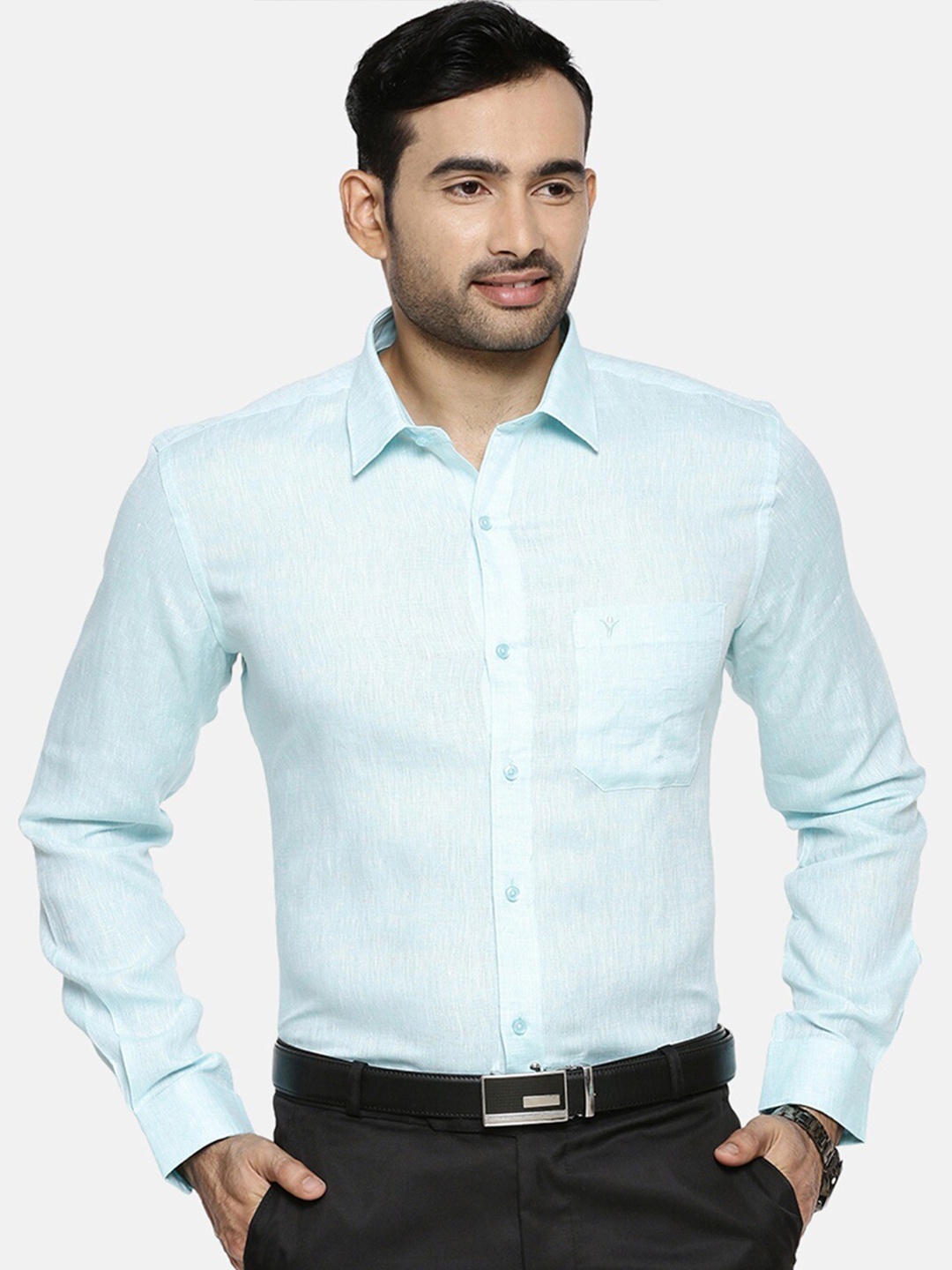 

Ramraj Original Opaque Pure Linen Formal Shirt, Blue