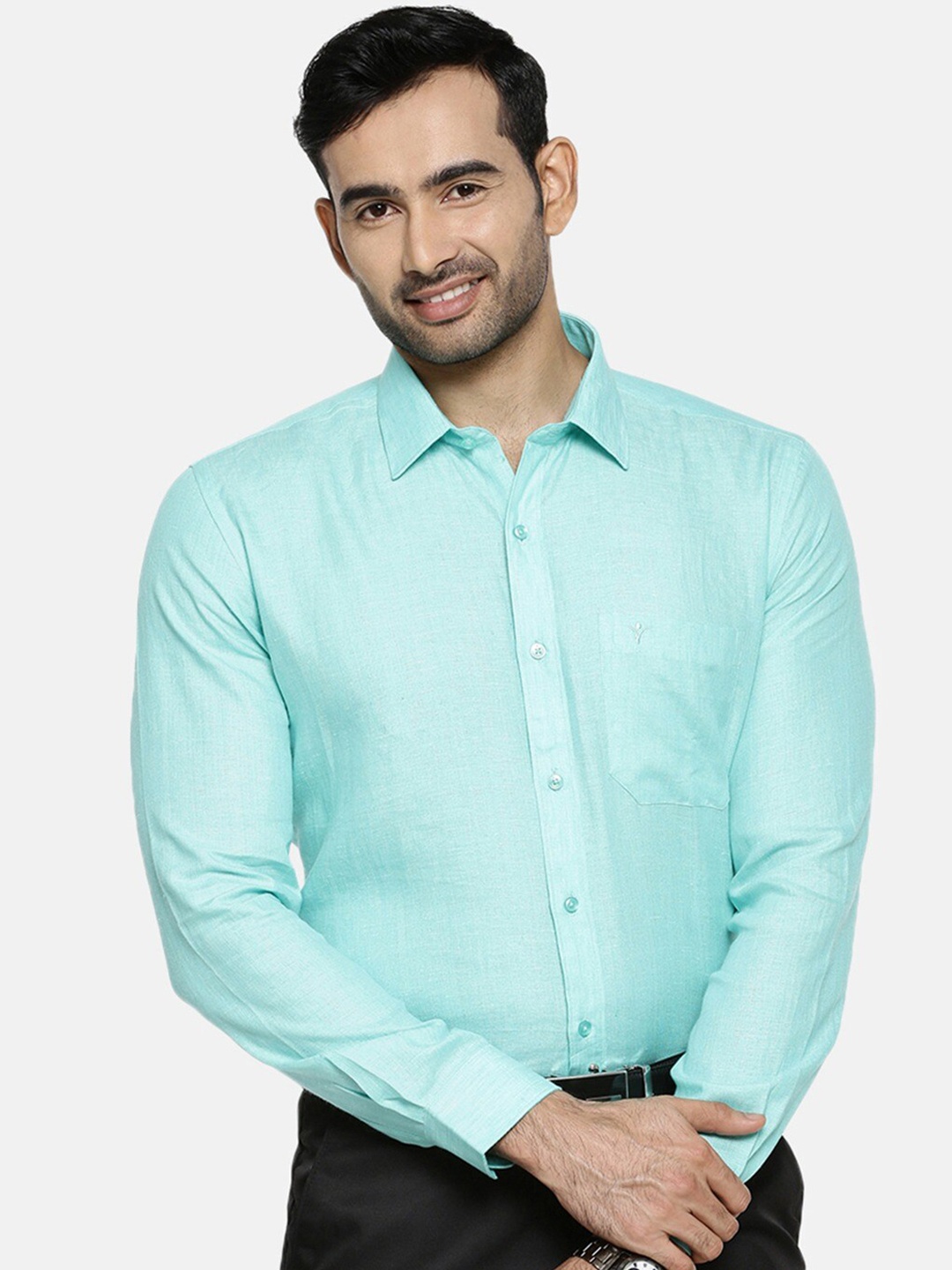 

Ramraj Slim Fit Pure Cotton Formal Shirt, Green