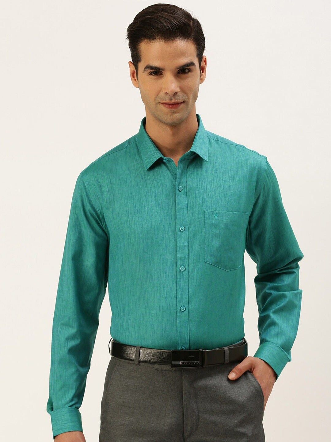 

Ramraj Original Spread Collar Pure Cotton Formal Shirt, Green