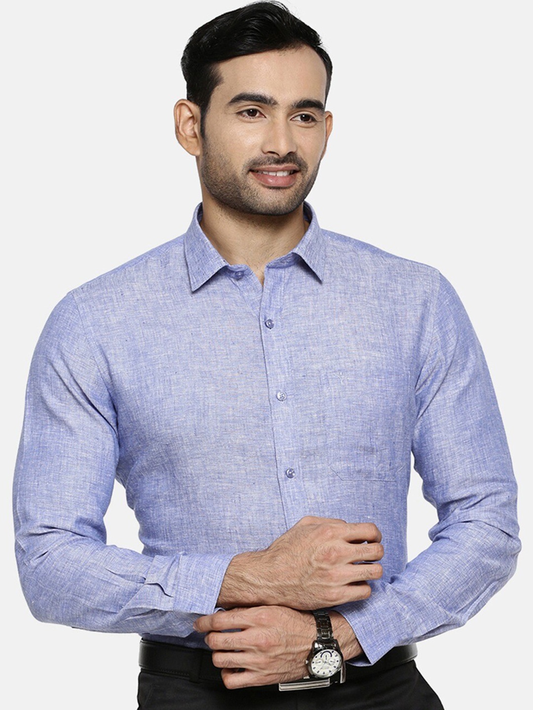 

Ramraj Original Opaque Pure Linen Formal Shirt, Blue