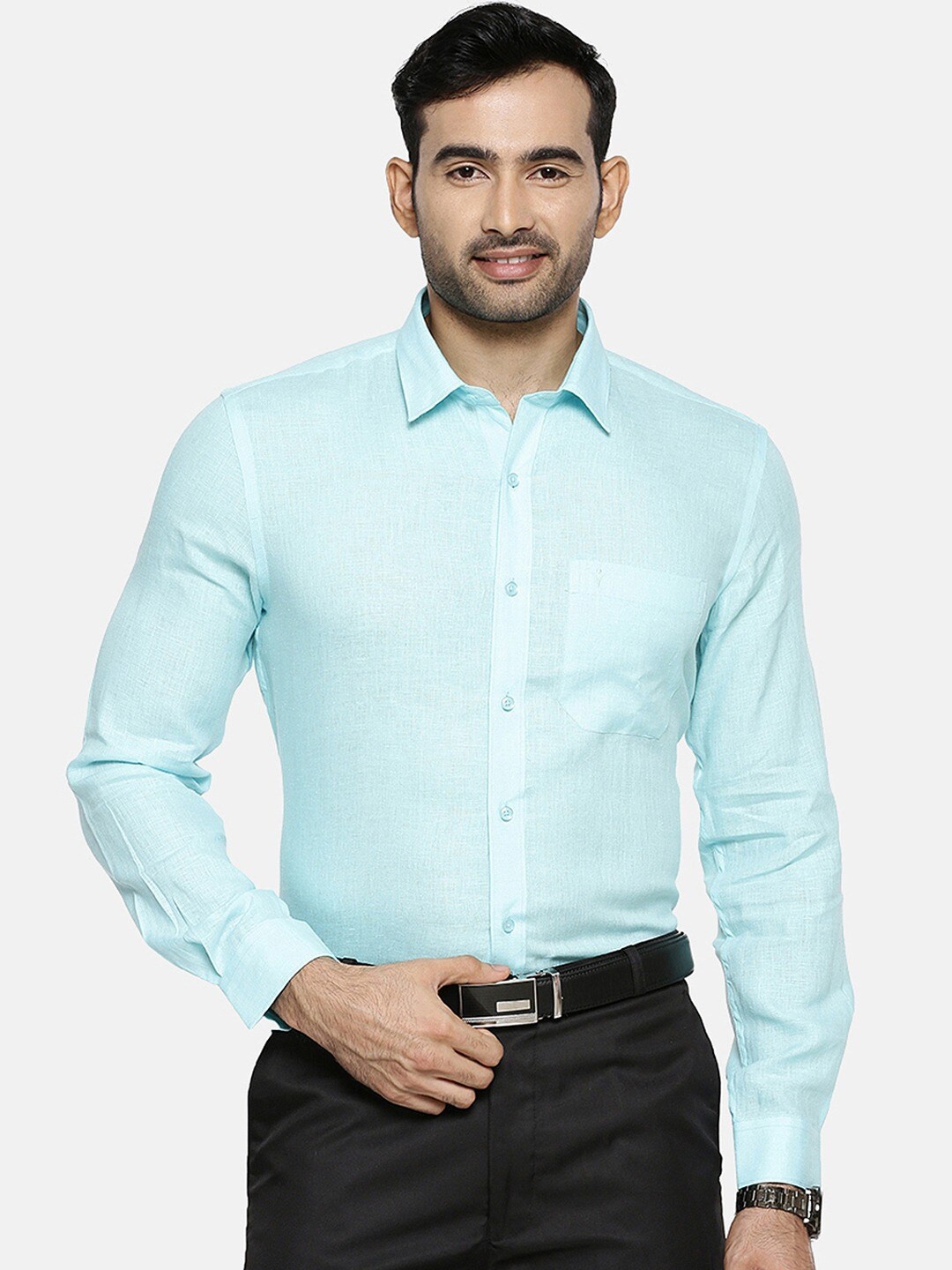 

Ramraj Original Opaque Pure Linen Formal Shirt, Blue