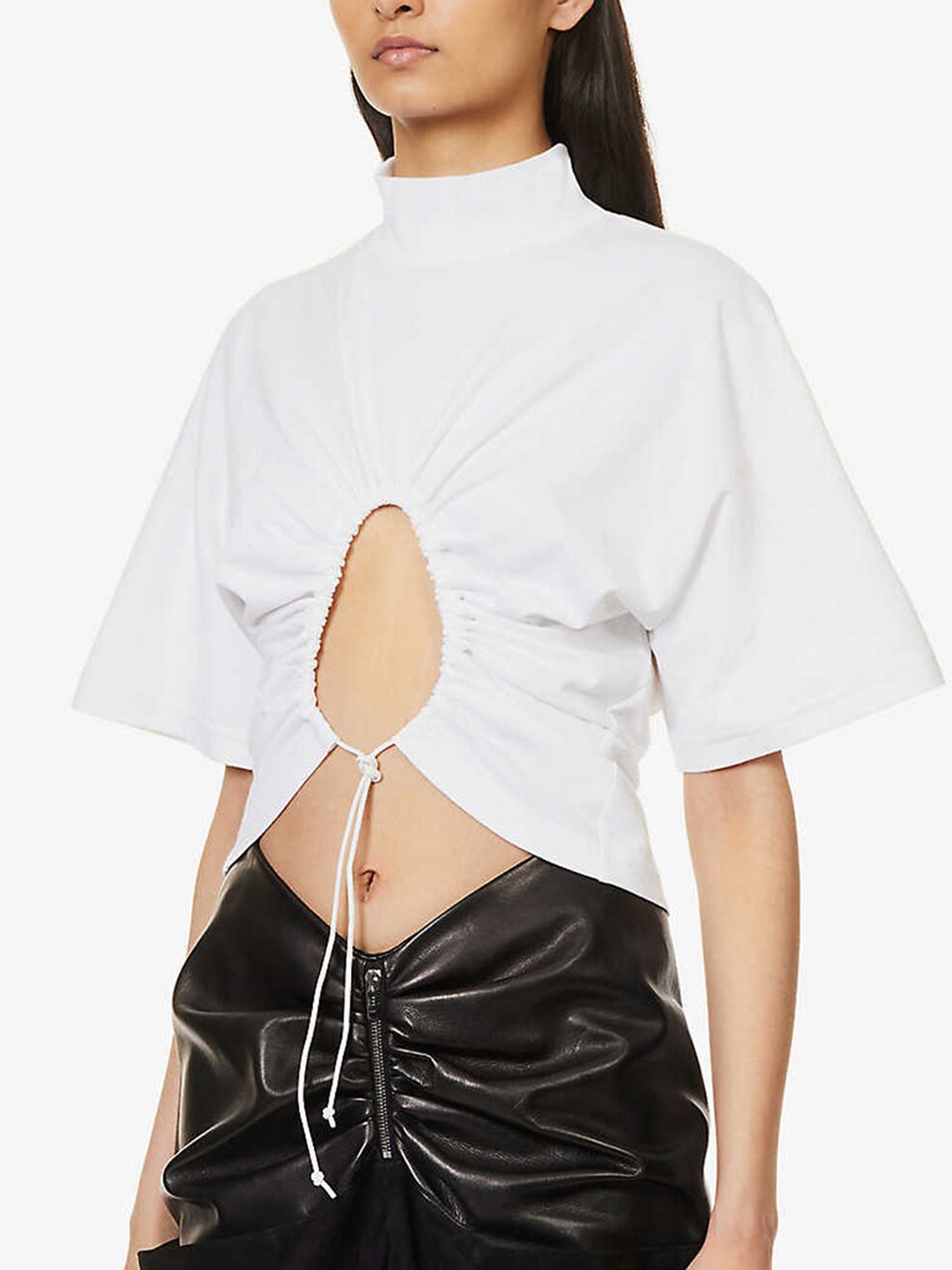 

Styched High Neck Ruched Crop Top, White