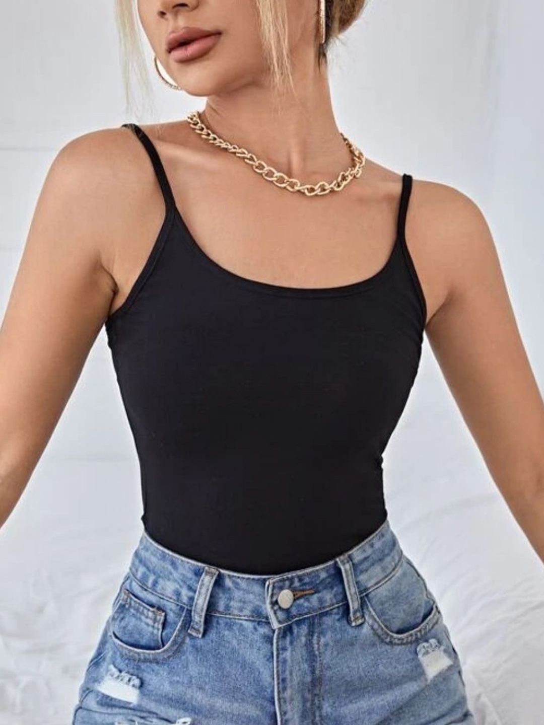 

Styched Shoulder Straps Tank Top, Black