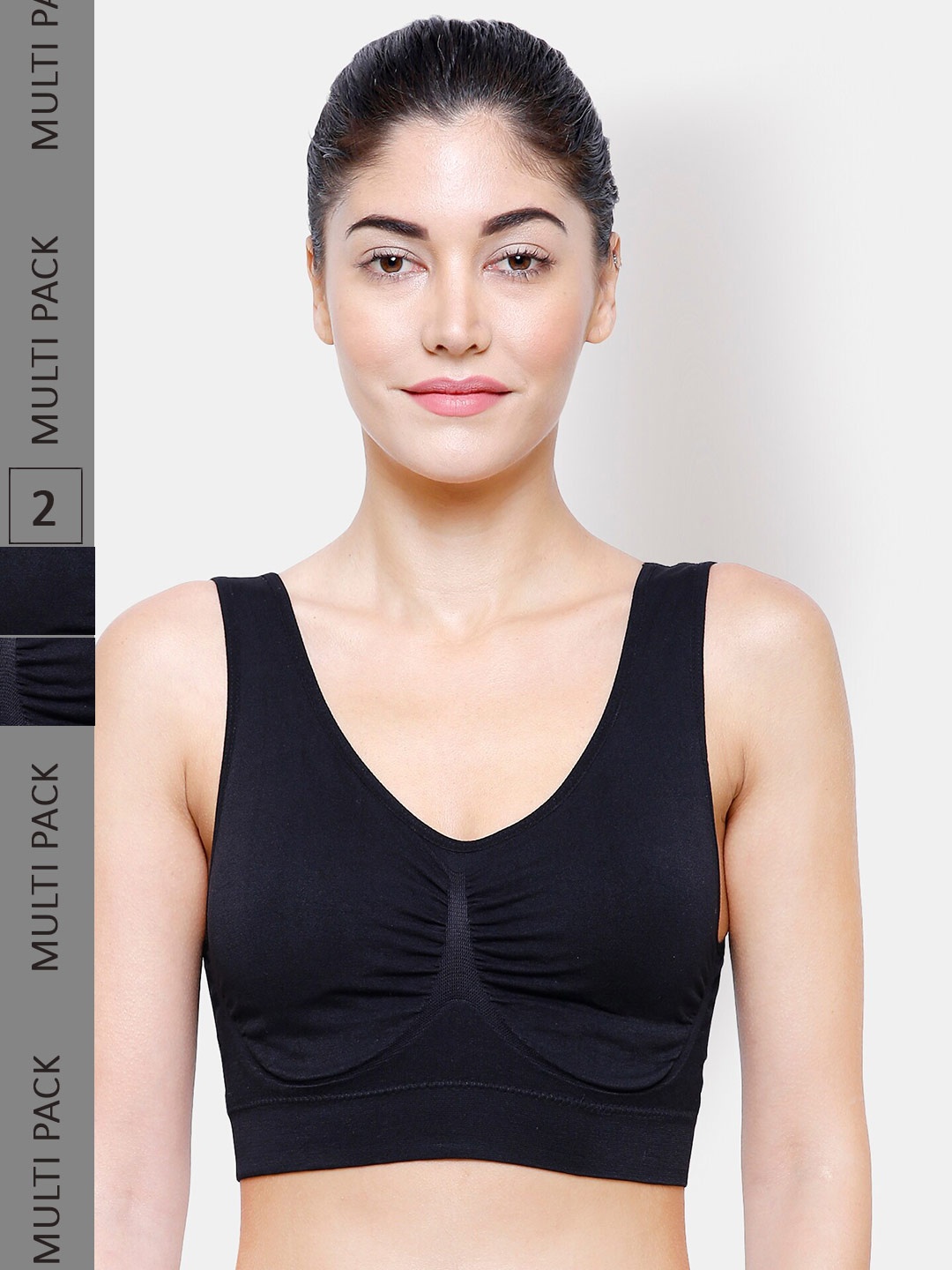 

NOIRA Pack Of 2 Lightly Padded All Day Comfort Non Wired Full Coverage Cotton Everyday Bra, Black