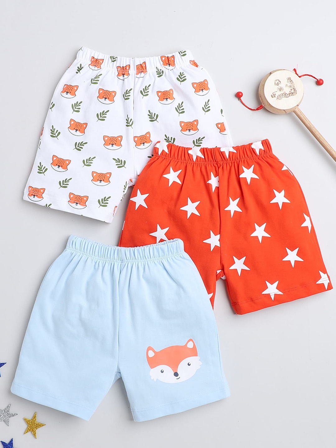 

BUMZEE Boys Pack Of 3 Conversational Printed Mid-Rise Cotton Shorts, Blue