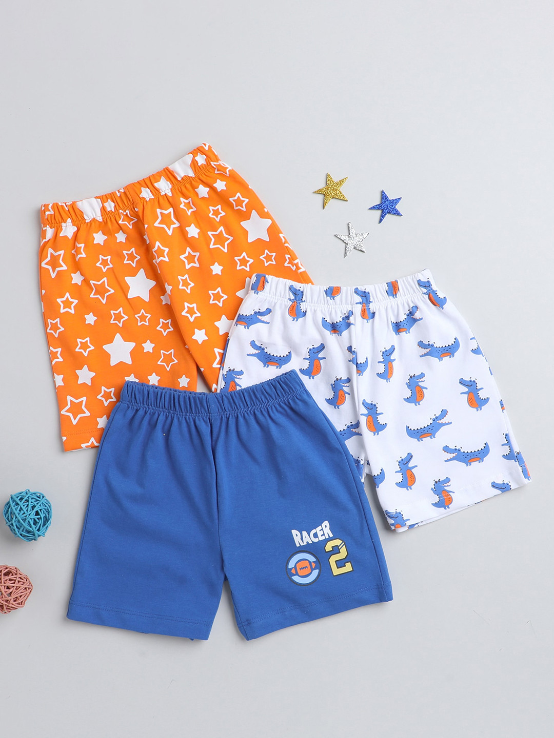 

BUMZEE Boys Pack Of 3 Conversational Printed Mid-Rise Cotton Shorts, Orange