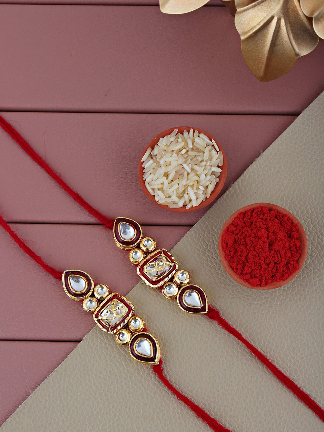 

LUCKY JEWELLERY Set Of 2 Gold-Plated Stone Studded Rakhis