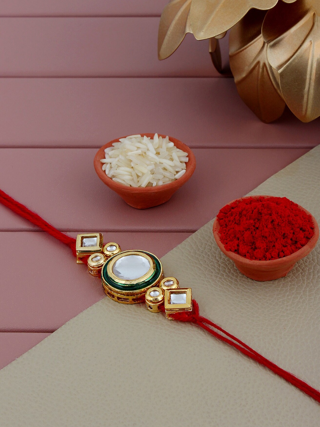 

LUCKY JEWELLERY Stone Studded Meenakari Rakhis, Red