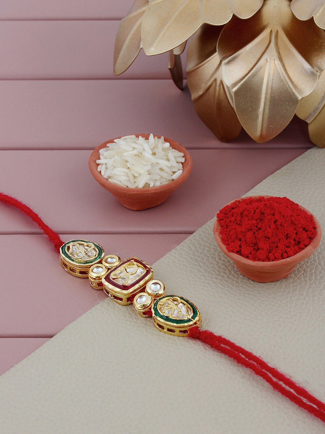 

LUCKY JEWELLERY Gold Plated Stone Studded Meenakari Rakhis