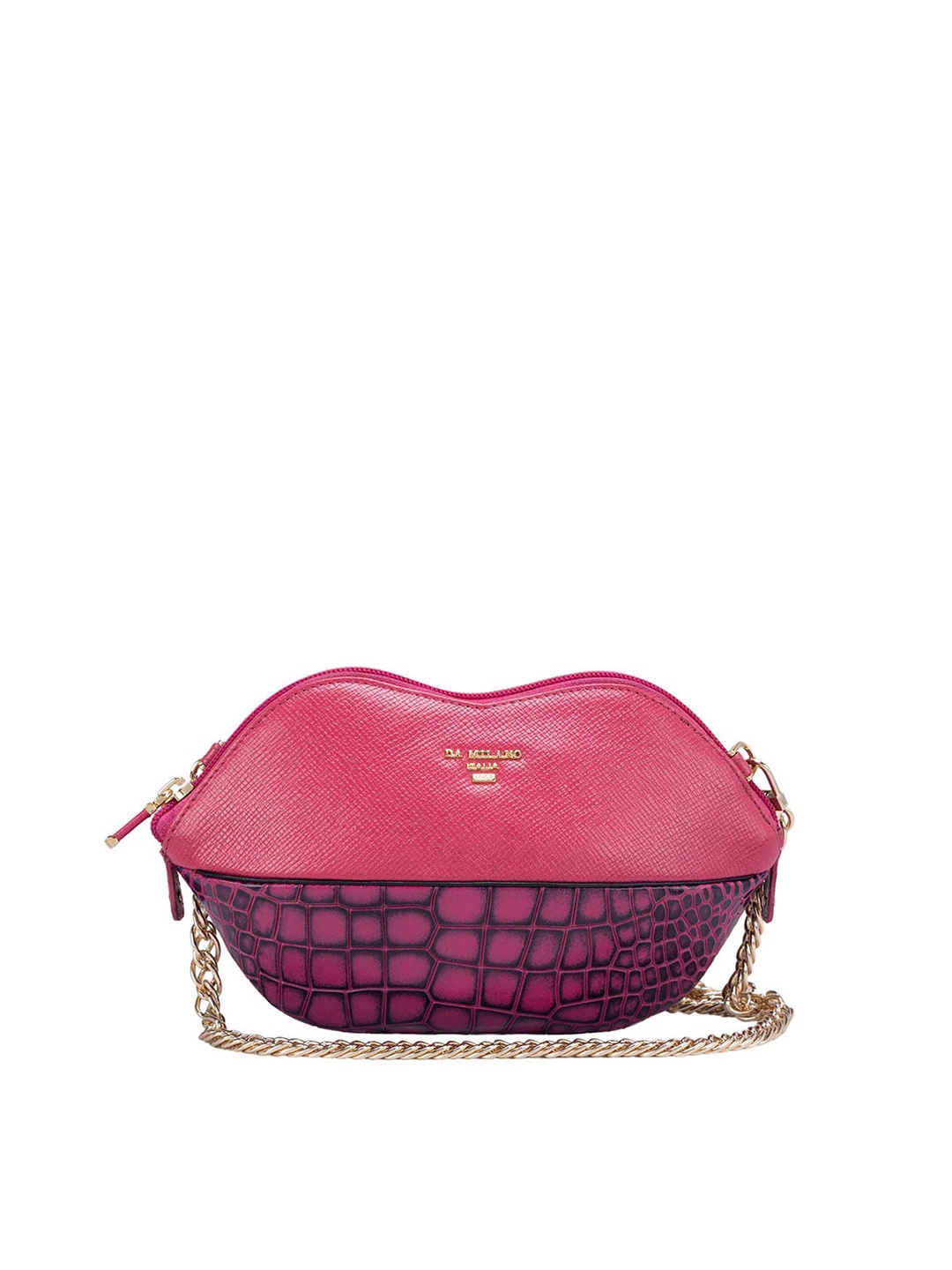 

Da Milano Textured Leather Structured Sling Bag, Pink