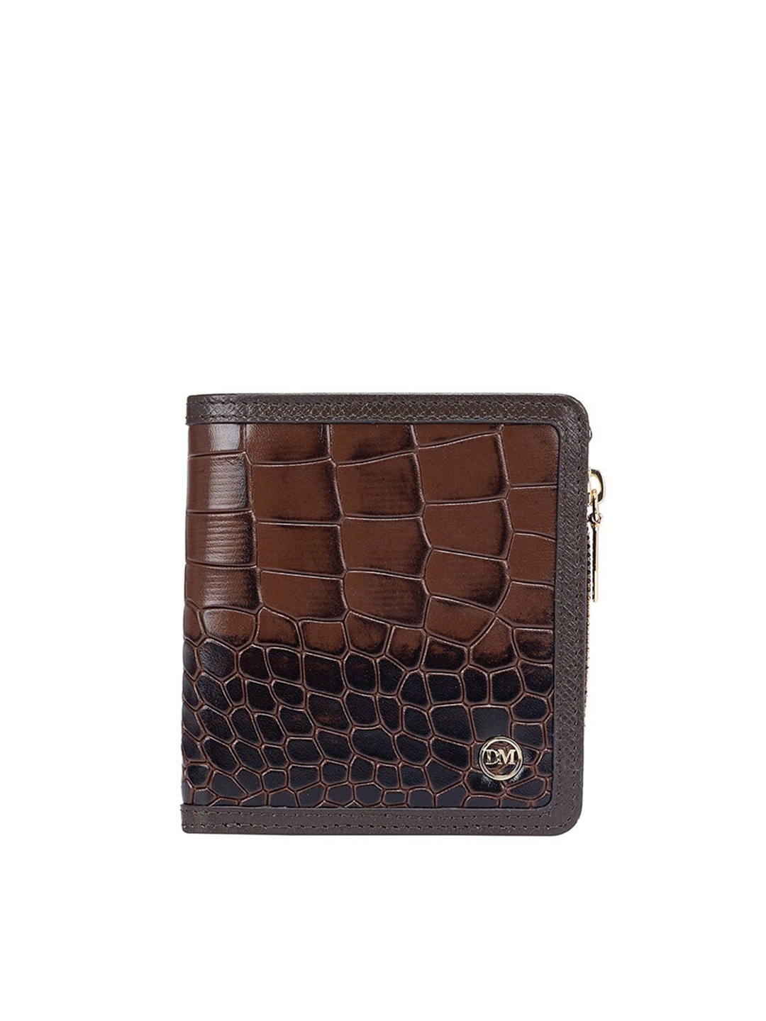 

Da Milano Textured Zip Detail Leather Two Fold Wallet, Brown