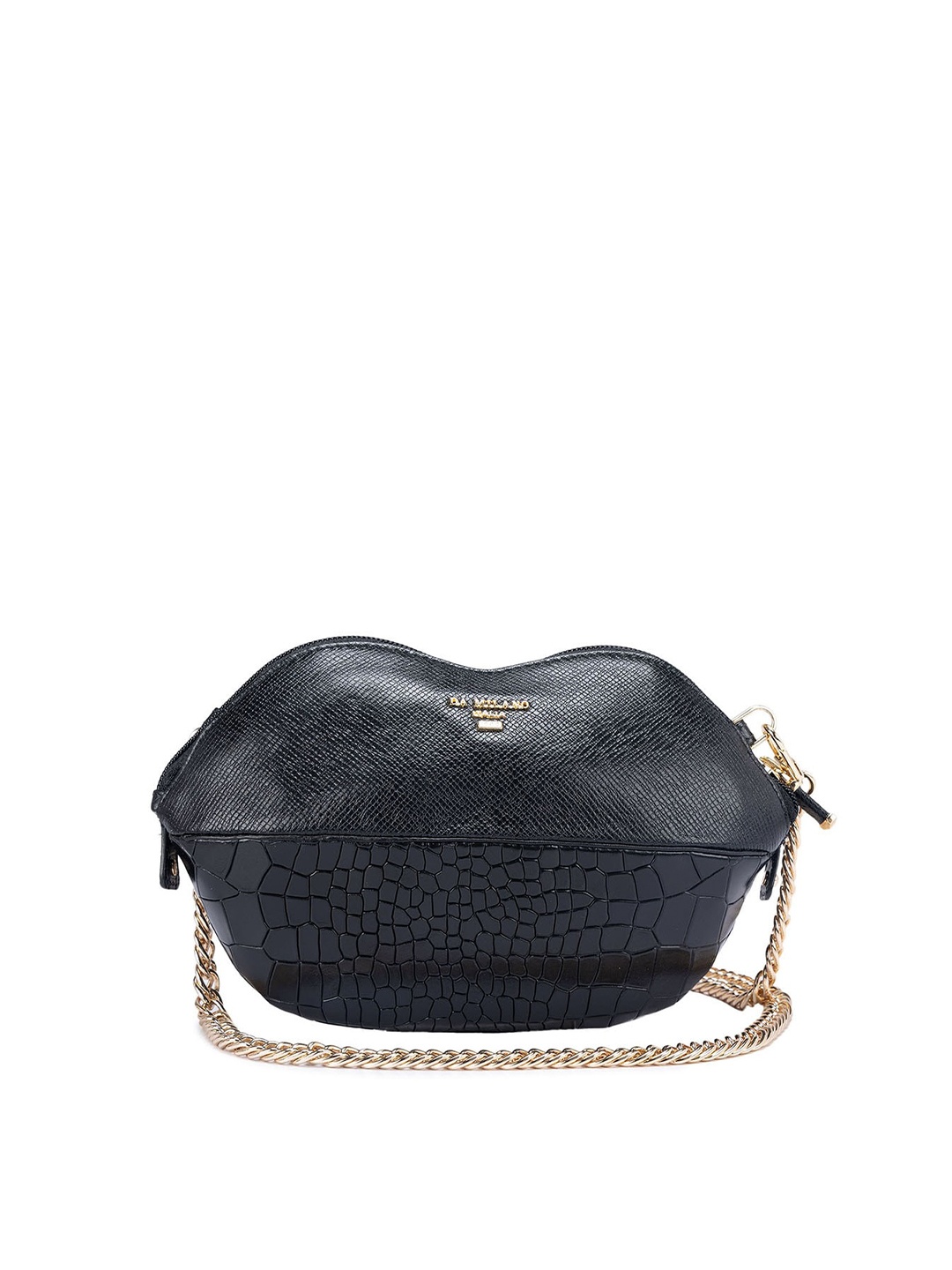 

Da Milano Textured Leather Structured Sling Bag, Black