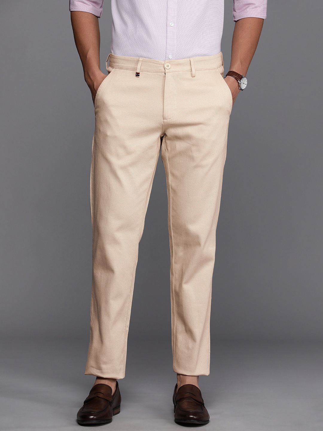 

Louis Philippe Sport Men Tapered Fit Low-Rise Trousers, Cream