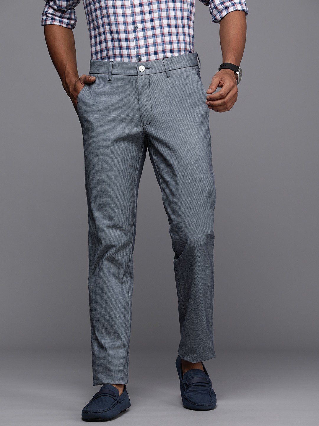 

Louis Philippe Sport Textured Slim Fit Mid-Rise Smart Casual Trousers, Grey