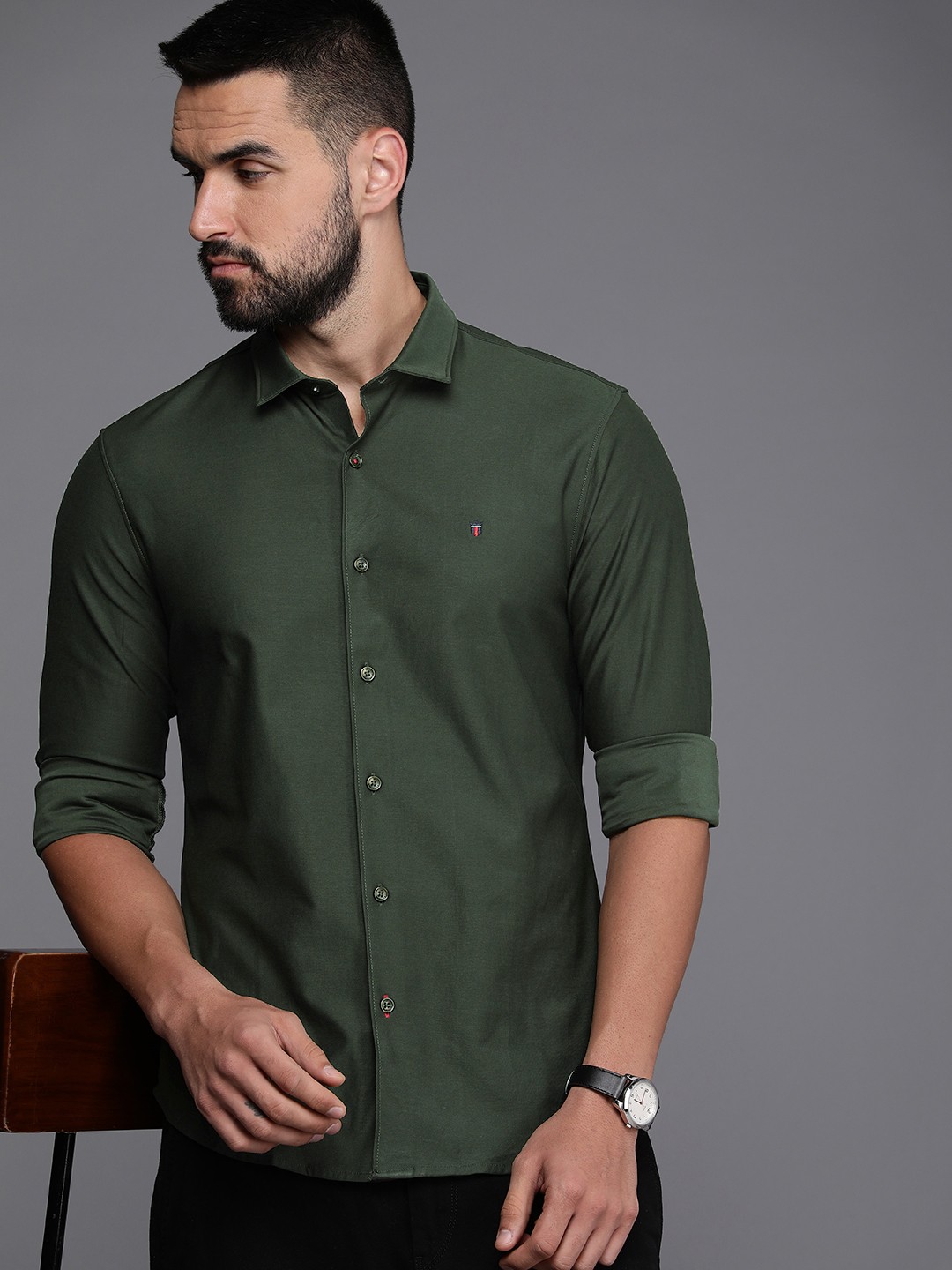 

Louis Philippe Sport Pure Cotton Smart Slim Fit Casual Shirt, Green