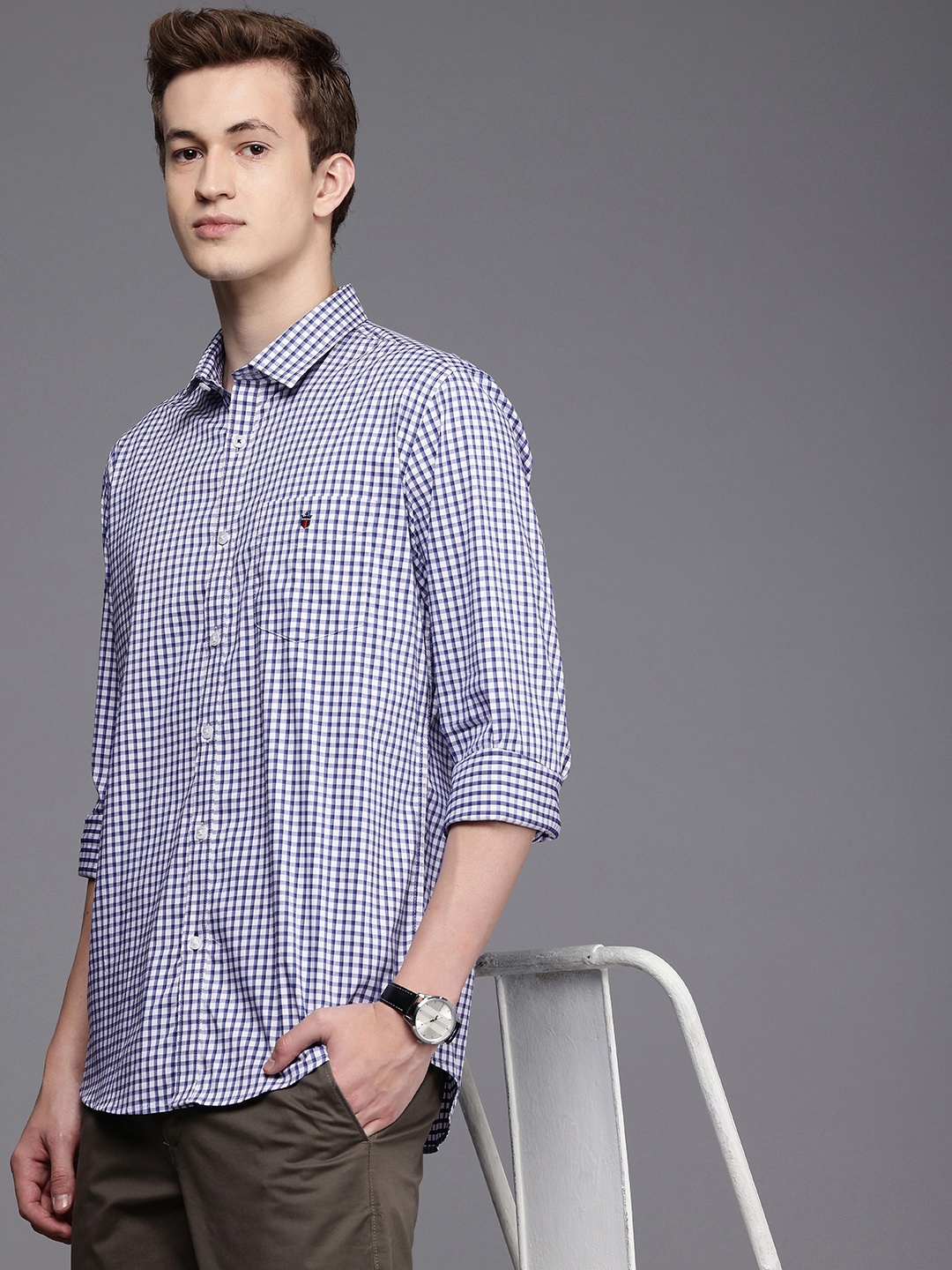 

Louis Philippe Sport Slim Fit Micro Checks Casual Shirt, Blue