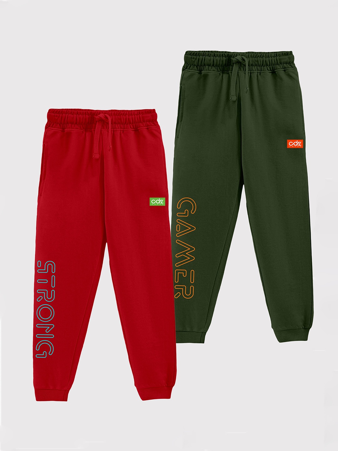

CODEZ Boys Pack of 2 Cotton Typography Printed Joggers, Red