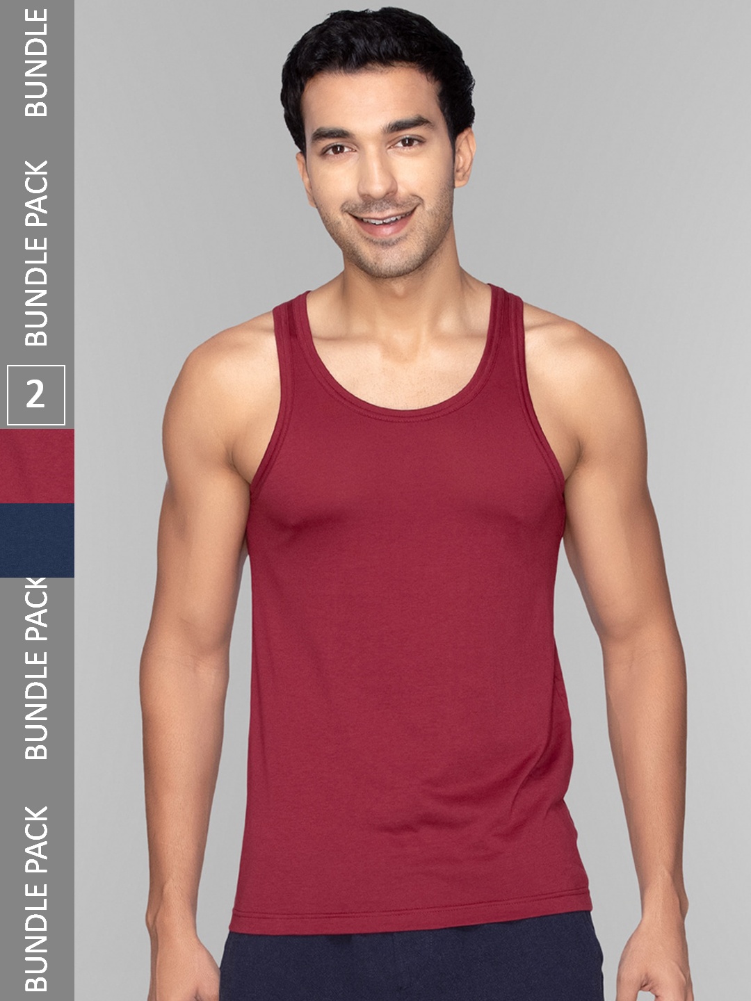 

XYXX Men Pack of 2 ACE Modal-Cotton Solid Round Neck Vest XYVEST2PCKN09, Burgundy