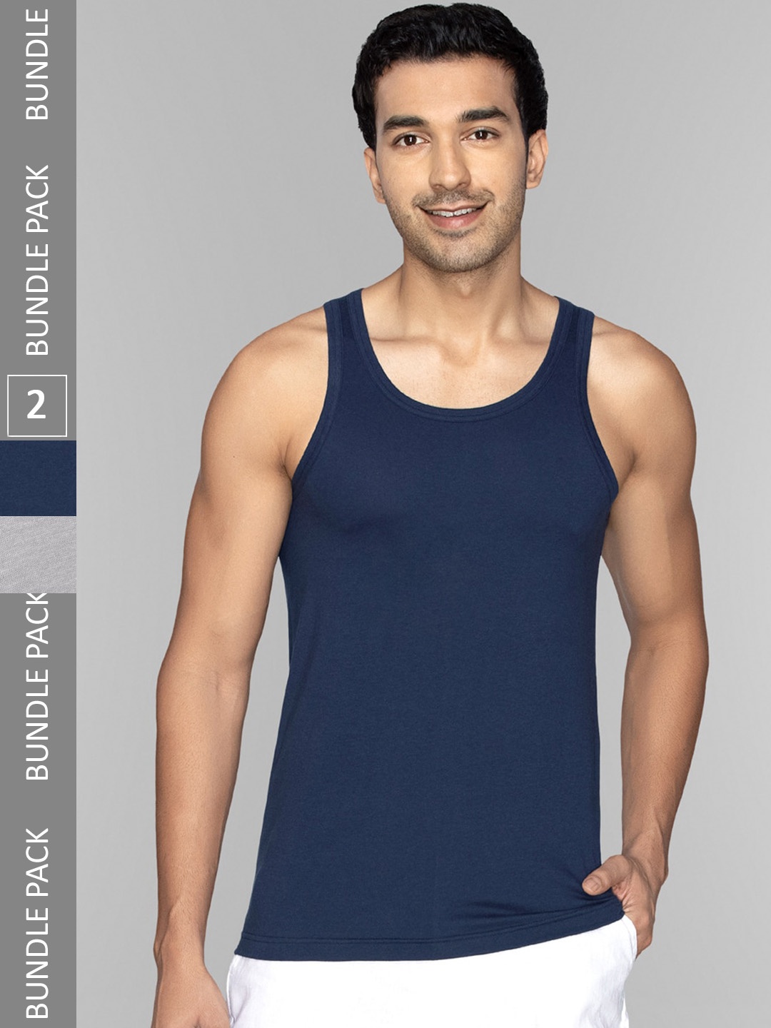 

XYXX Men Pack of 2 ACE Modal-Cotton Solid Round Neck Vest XYVEST2PCKN07, Grey
