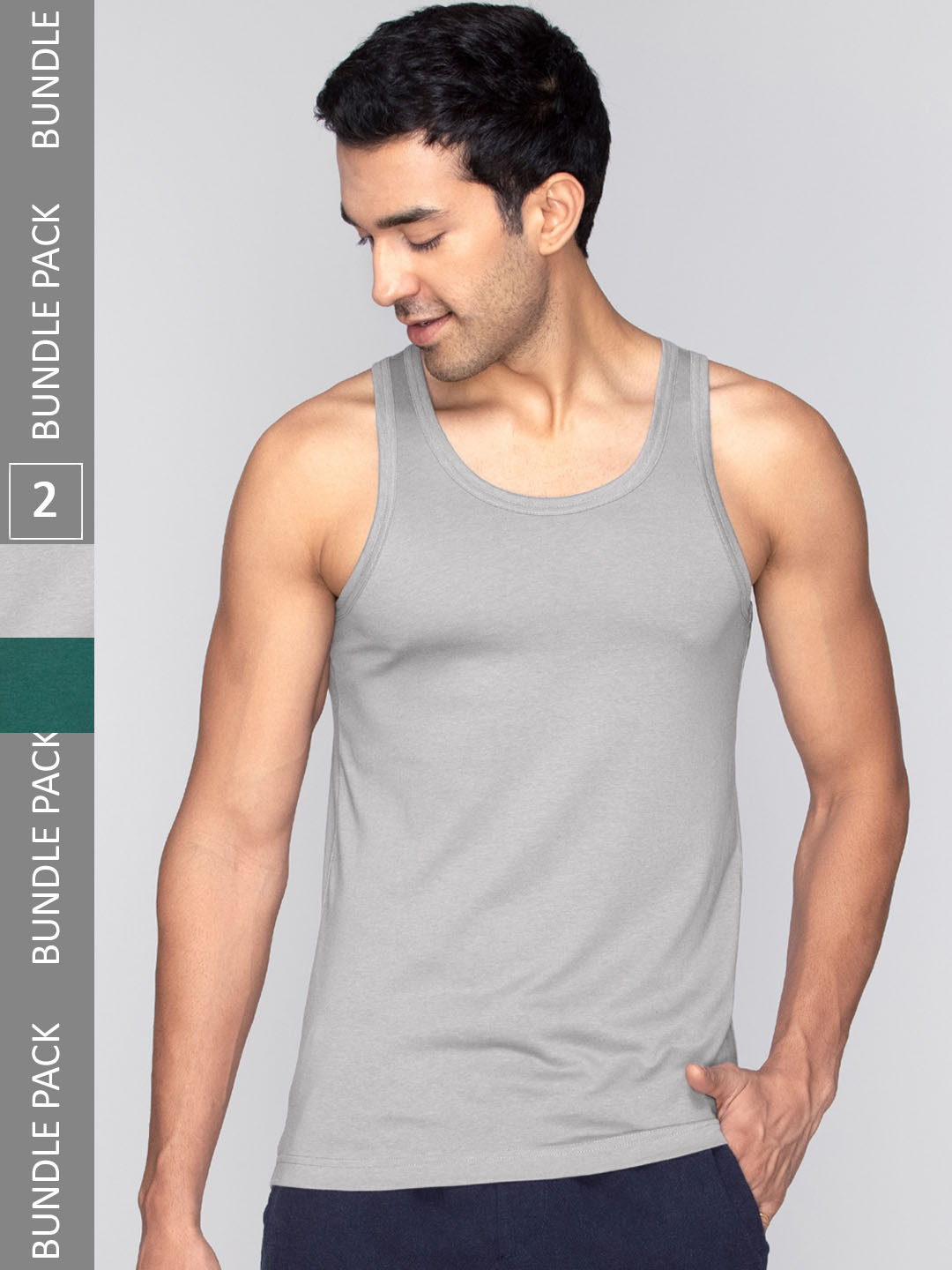 

XYXX Men Pack of 2 ACE Modal-Cotton Solid Round Neck Vest- XYVEST2PCKN02, Grey