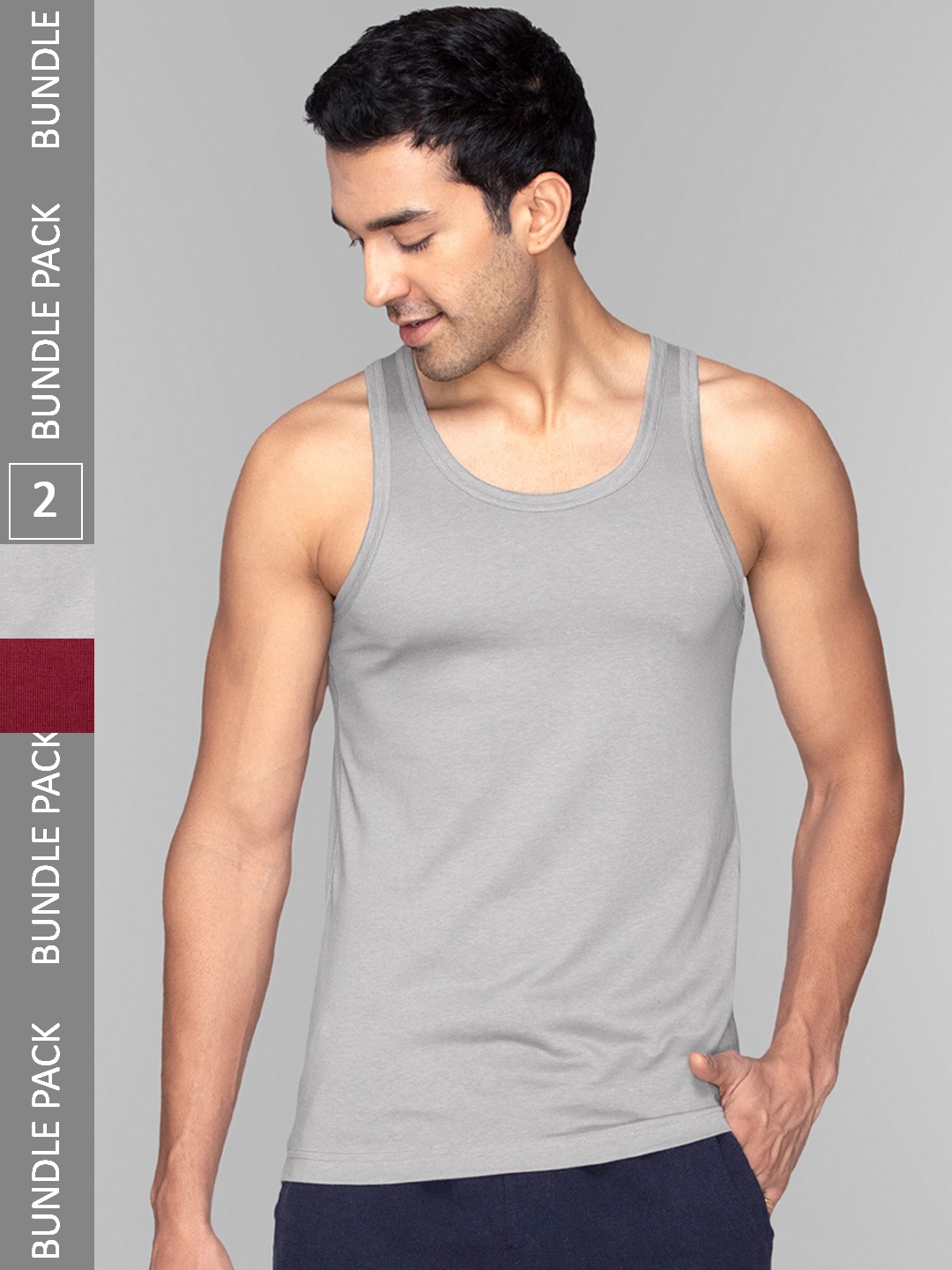 

XYXX Men Pack of 2 ACE Modal-Cotton Solid Round Neck Vest XYVEST2PCKN06, Grey
