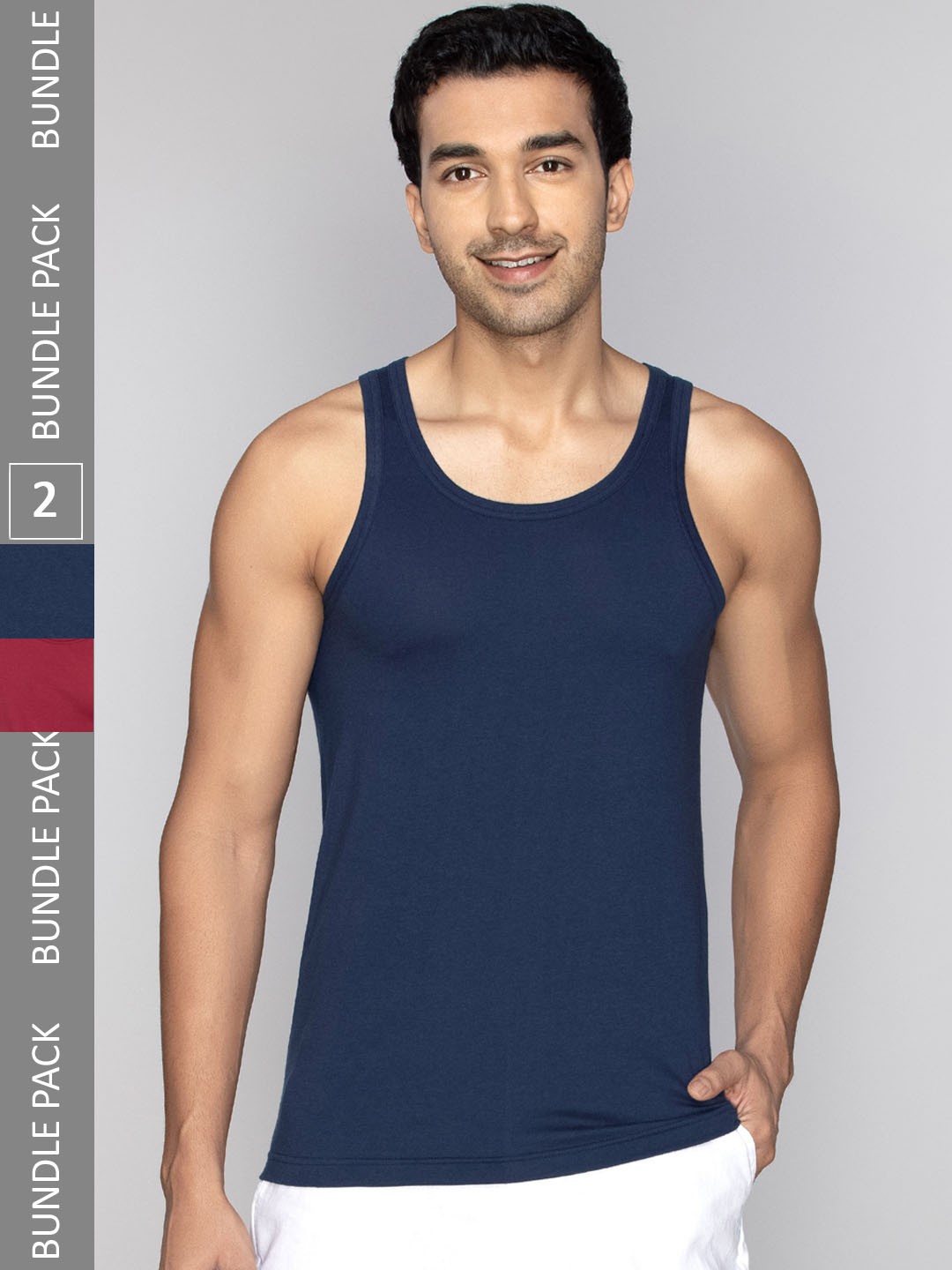 

XYXX Men Pack of 2 ACE Modal-Cotton Solid Round Neck Vest XYVEST2PCKN09, Blue