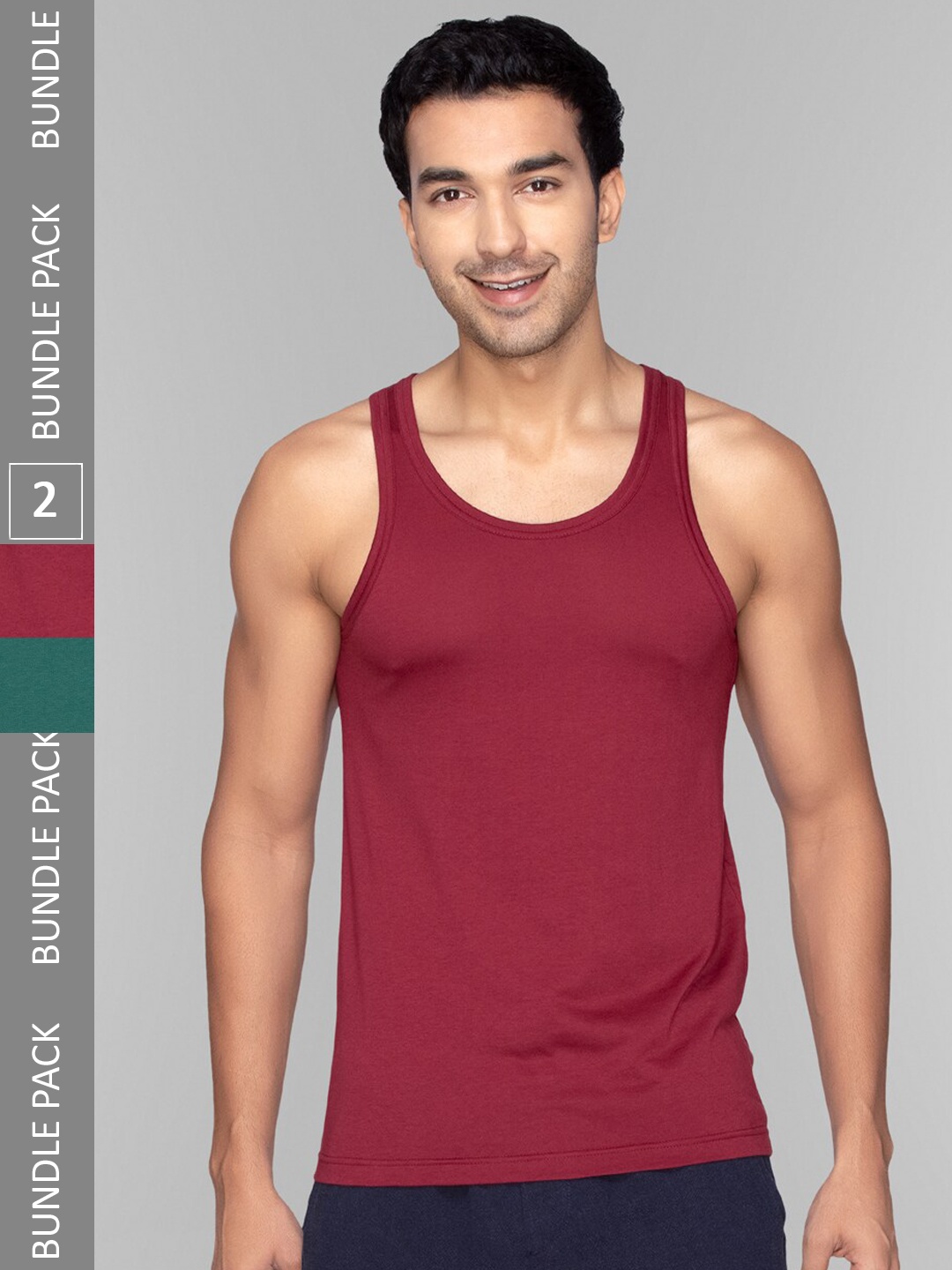 

XYXX Pack Of 2 Sleeveless Innerwear Vests XYVEST2PCKN03, Burgundy