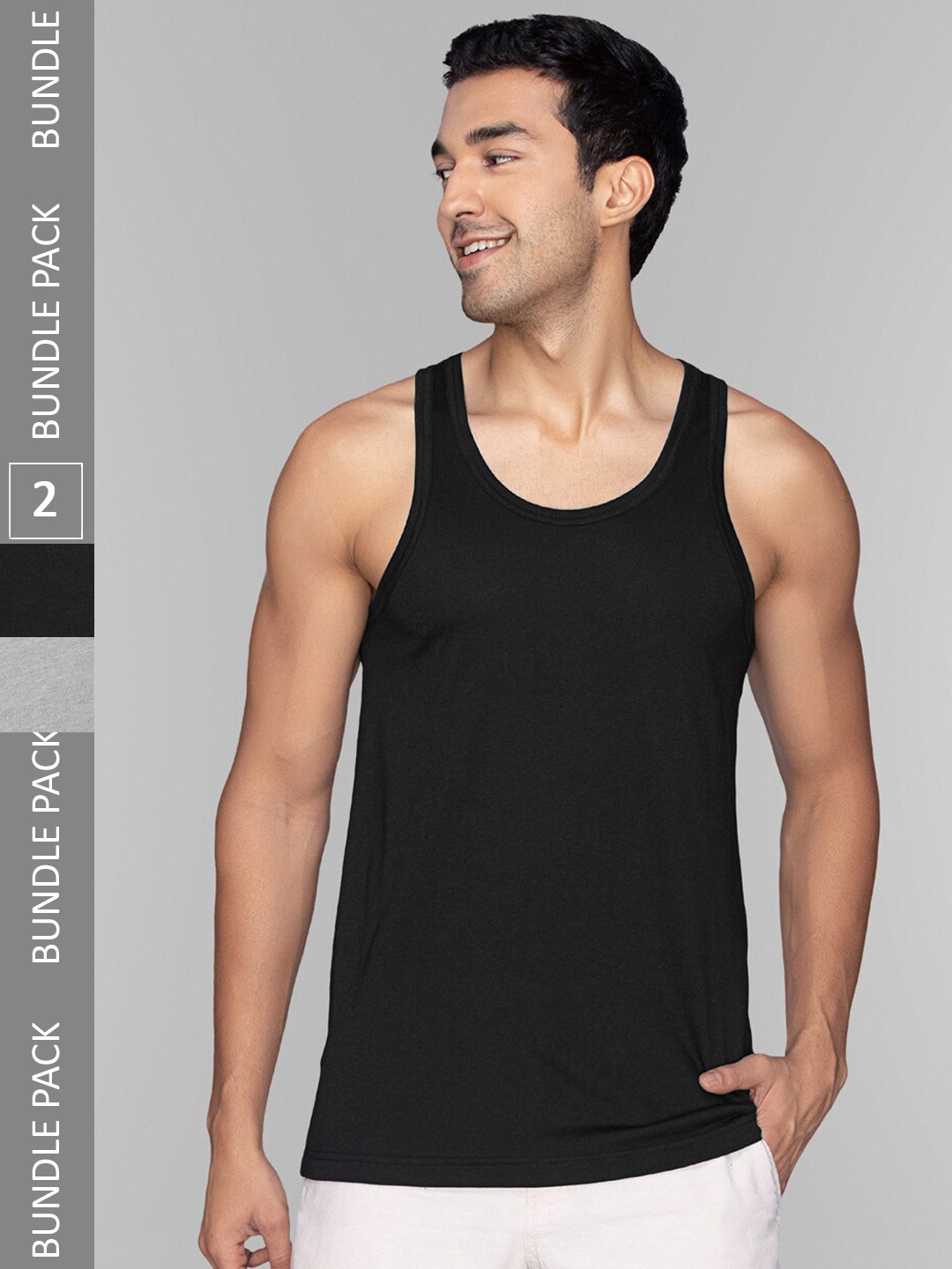 

XYXX Men Pack of 2 ACE Modal-Cotton Solid Round Neck Vest XYVEST2PCKN08, Black