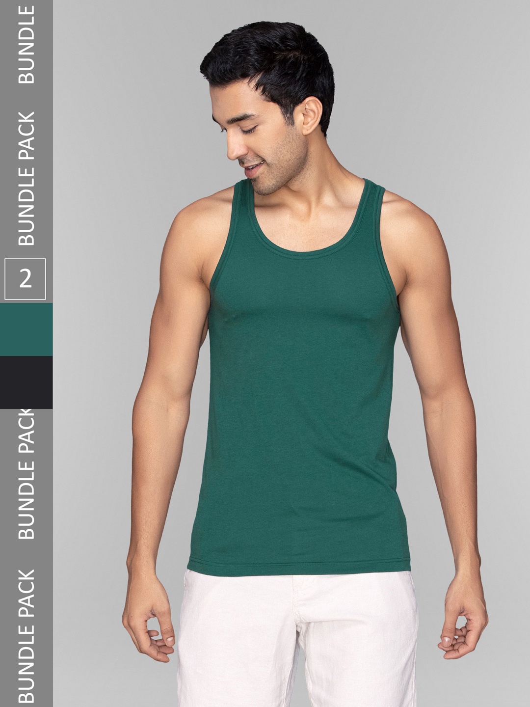 

XYXX Pack of 2 Cotton Sleeveless Innerwear Vests XYVEST2PCKN05, Green