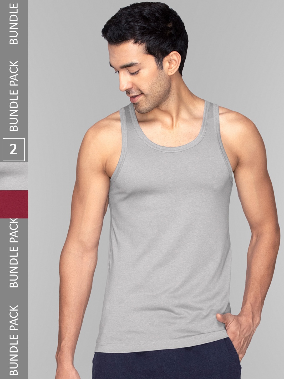 

XYXX Men Pack of 2 ACE Modal-Cotton Solid Round Neck Vest XYVEST2PCKN06, Grey