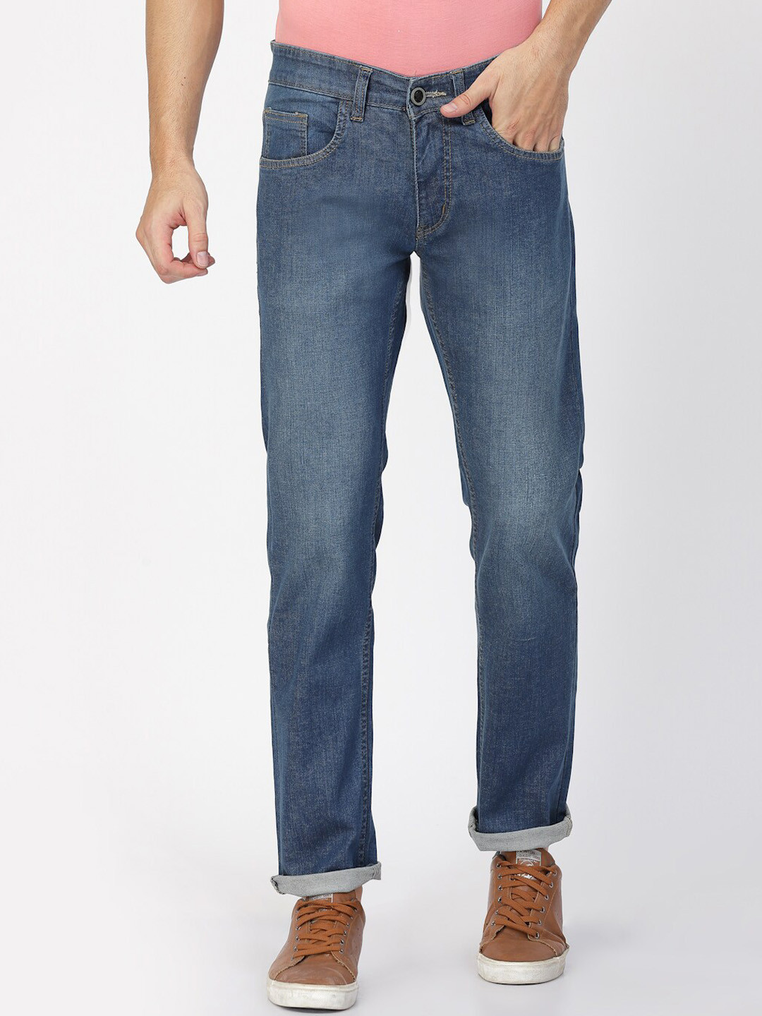 

TNG Men Slim Fit Light Fade Clean Look Cotton Stretchable Jeans, Blue