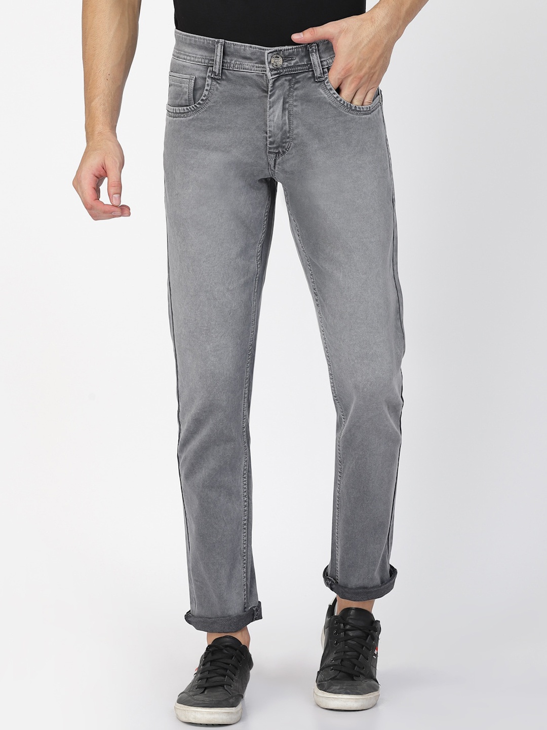 

TNG Men Slim Fit Heavy Fade Clean Look Cotton Stretchable Jeans, Grey