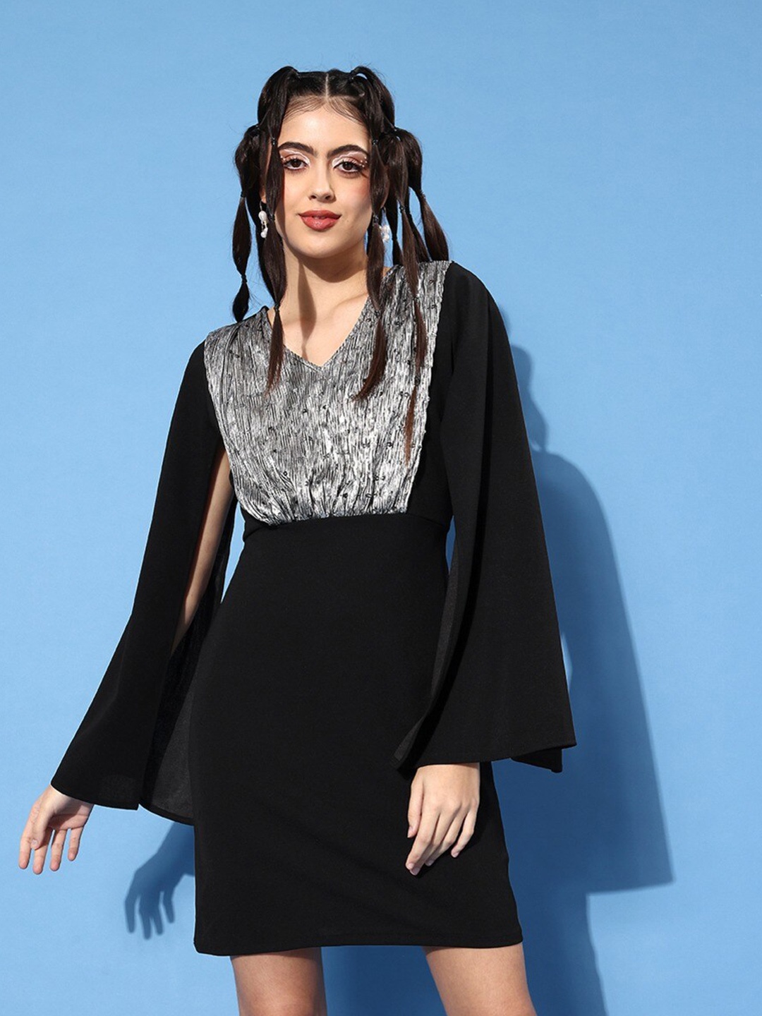 

Ziva Fashion Embellished Slit Slevees Bodycon Dress, Black