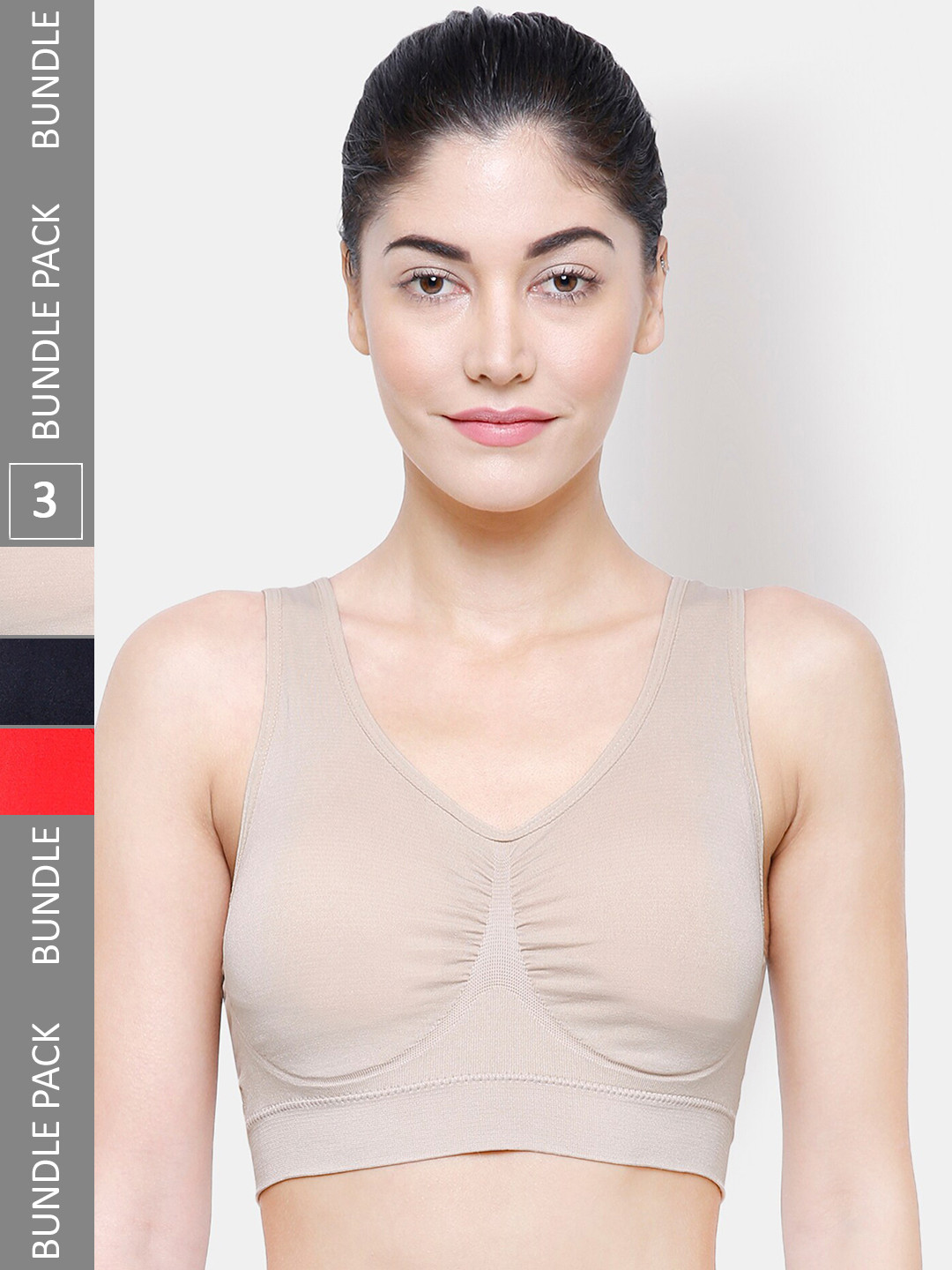

NOIRA Pack Of 3 Lightly Padded All Day Comfort Non Wired Full Coverage Cotton Everyday Bra, Black