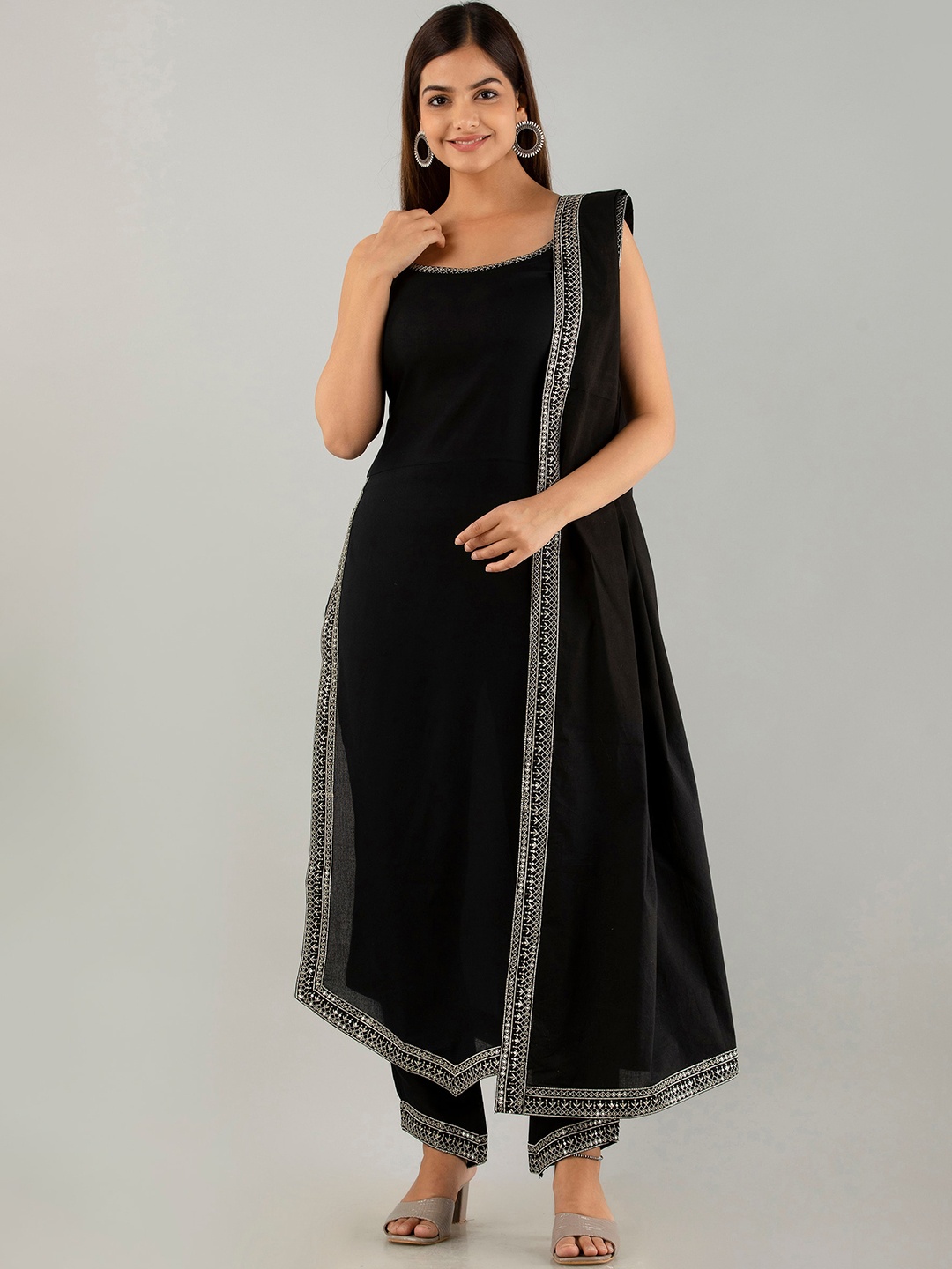 

KALINI Women Shoulder Straps Embellished Kurta with Pyjamas & Dupatta, Black