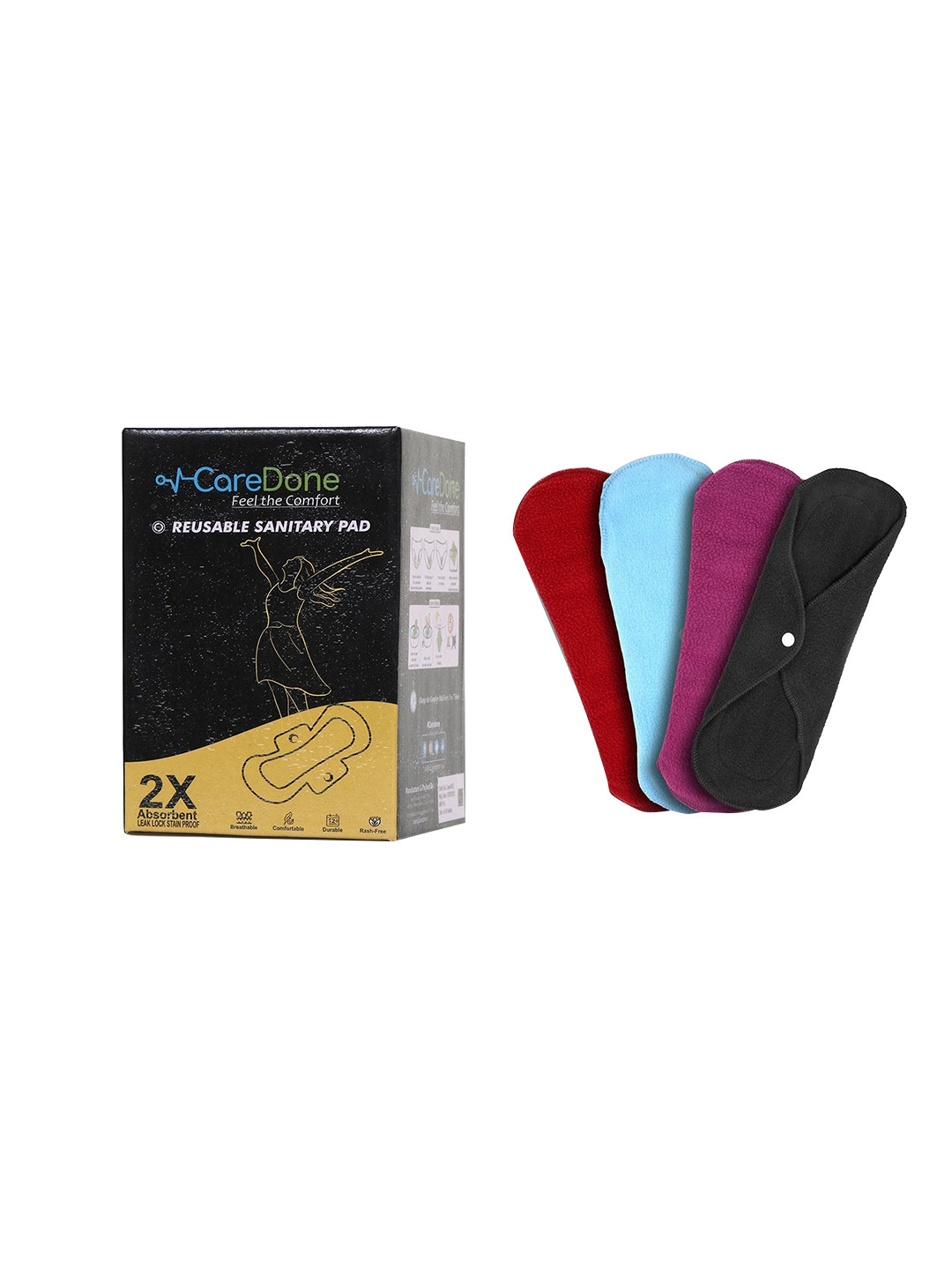 

CareDone Set of 4 Ultra Thin Rash-Free Reusable Sanitary Cloth Pads, Blue