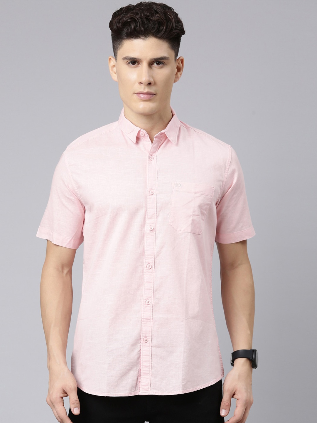 

Chennis Classic Slim Fit Opaque Pure Cotton Casual Shirt, Pink