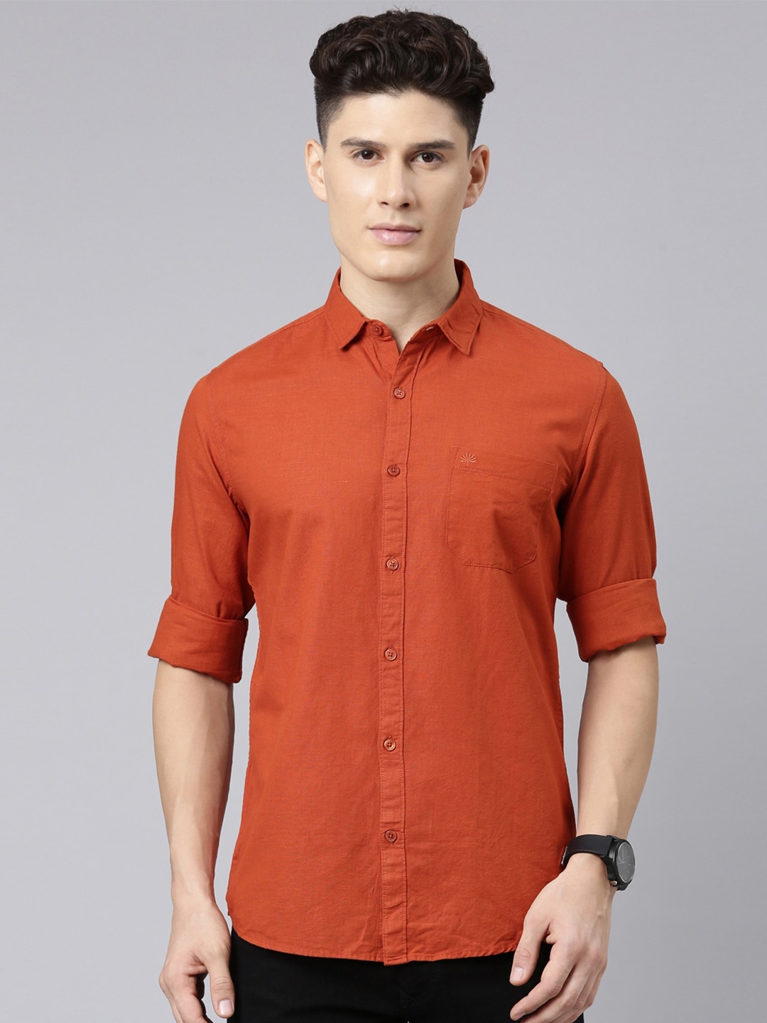 

Chennis Classic Slim Fit Pure Cotton Casual Shirt, Rust