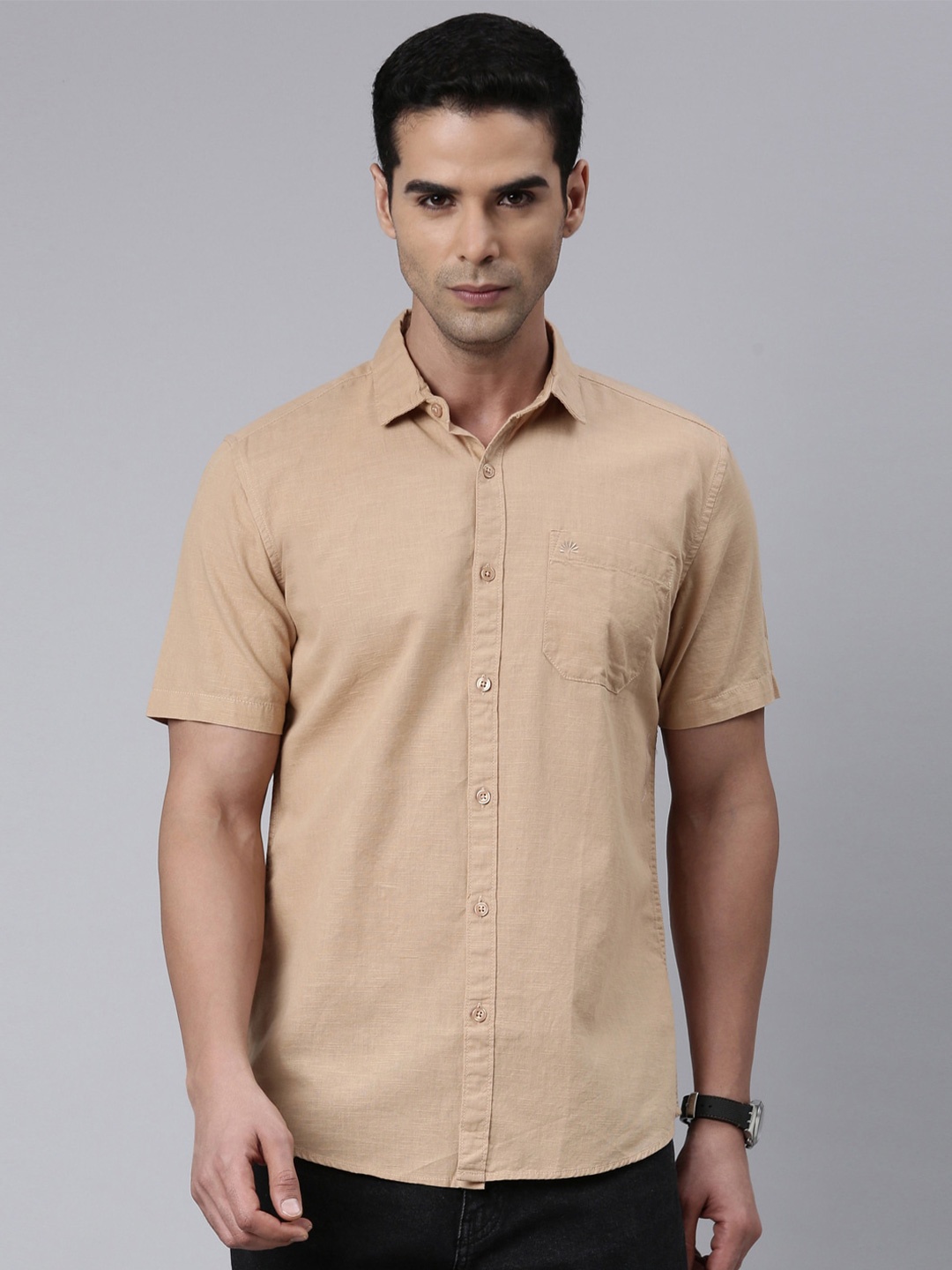 

Chennis Classic Slim Fit Pure Cotton Casual Shirt, Beige