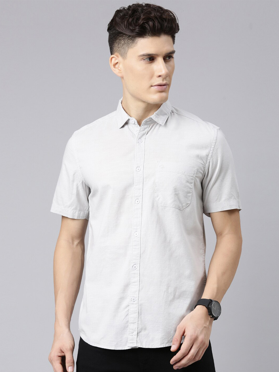 

Chennis Classic Slim Fit Pure Cotton Casual Shirt, Grey