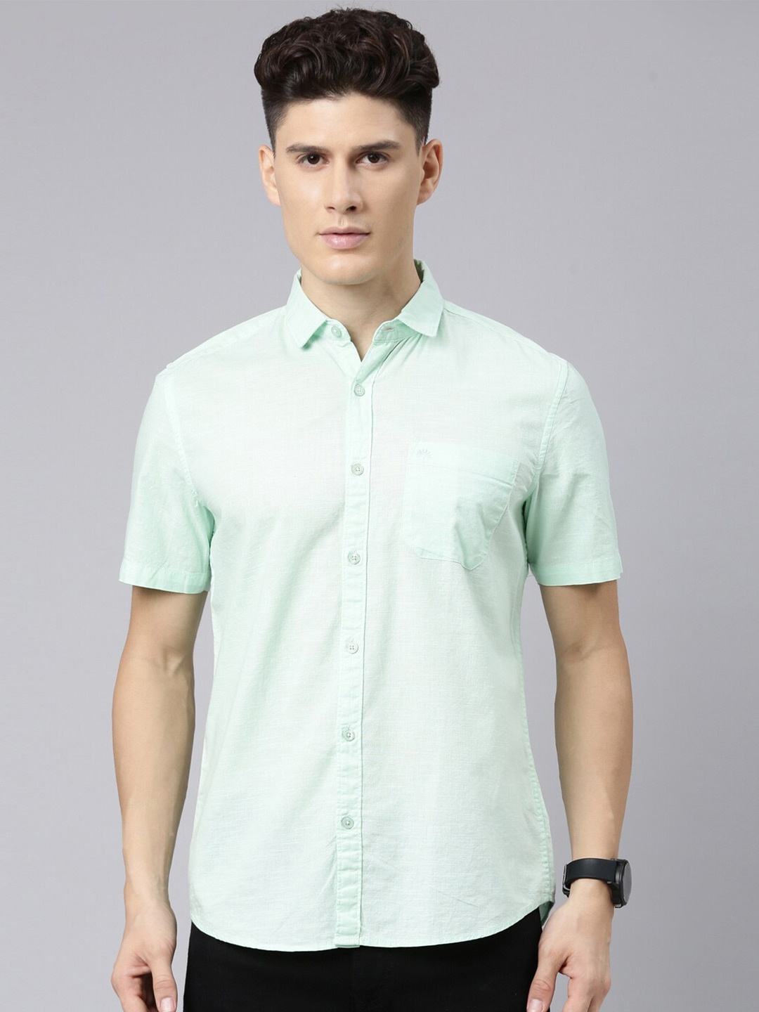 

Chennis Classic Slim Fit Opaque Pure Cotton Casual Shirt, Green