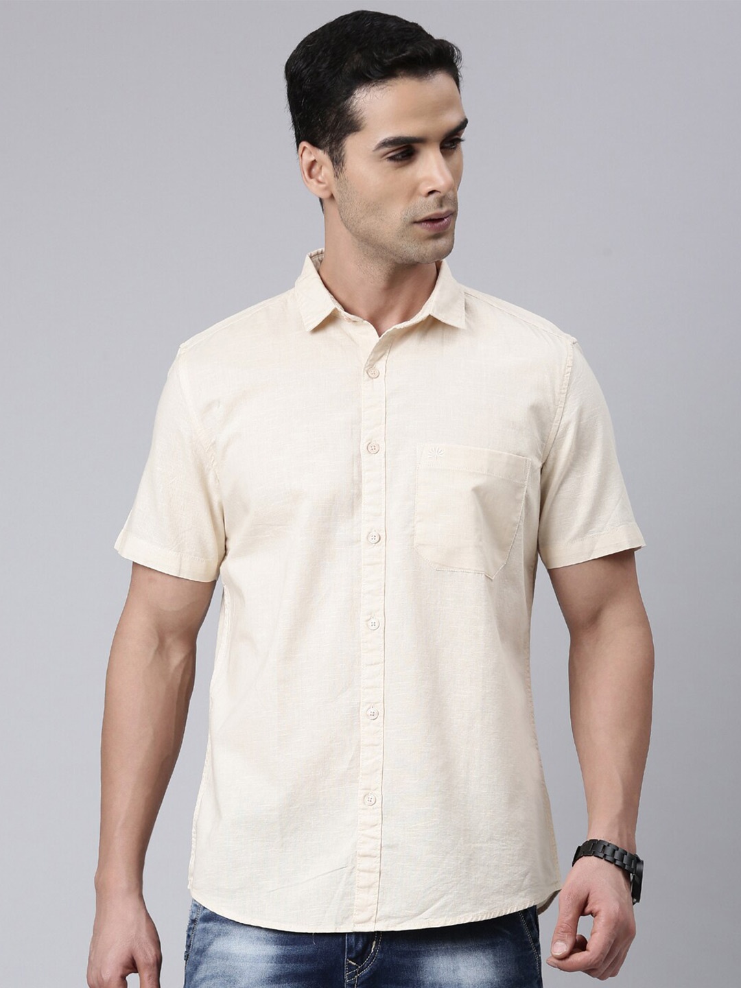 

Chennis Classic Slim Fit Opaque Pure Cotton Casual Shirt, Cream