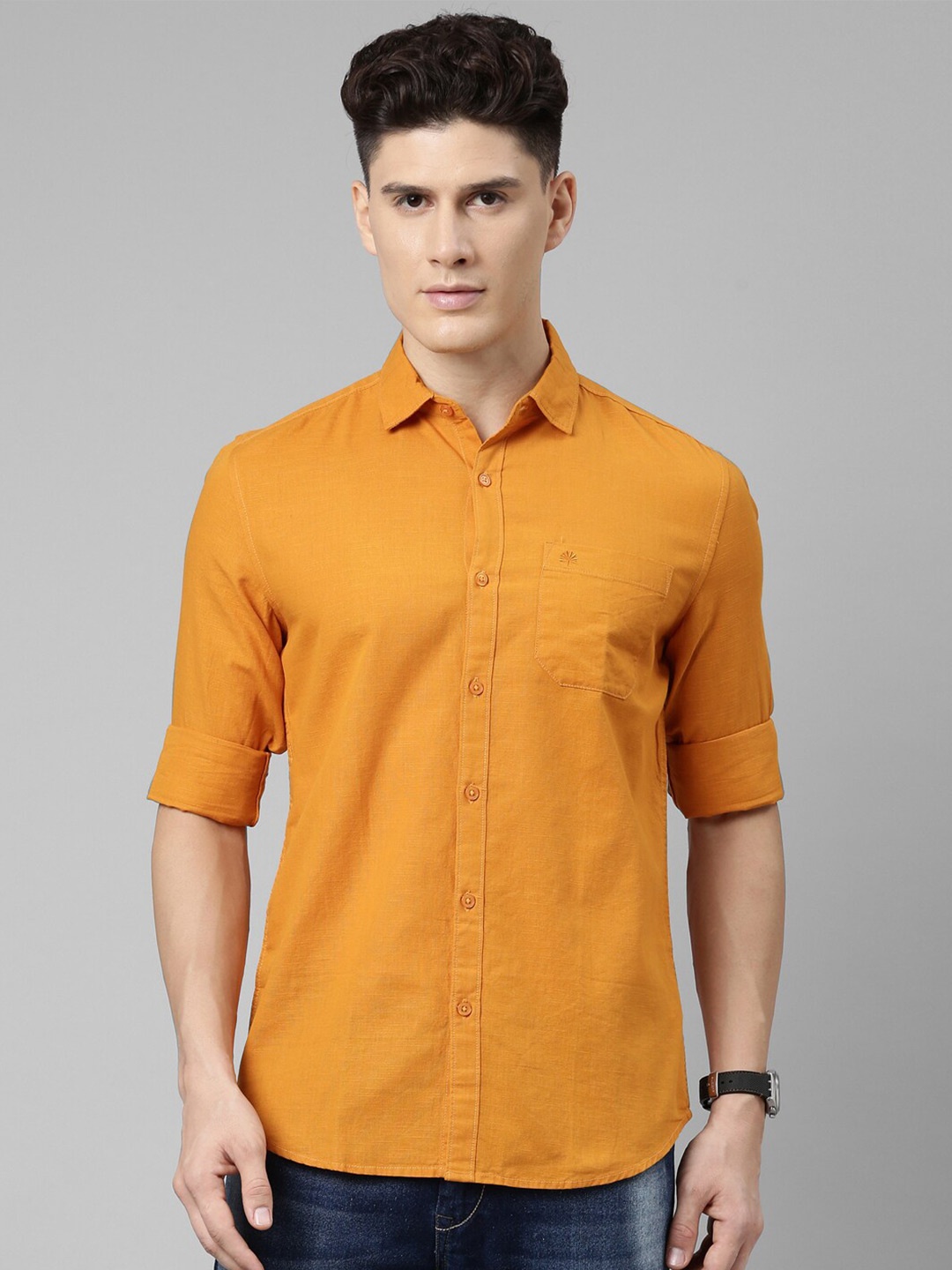 

Chennis Classic Slim Fit Opaque Casual Shirt, Orange