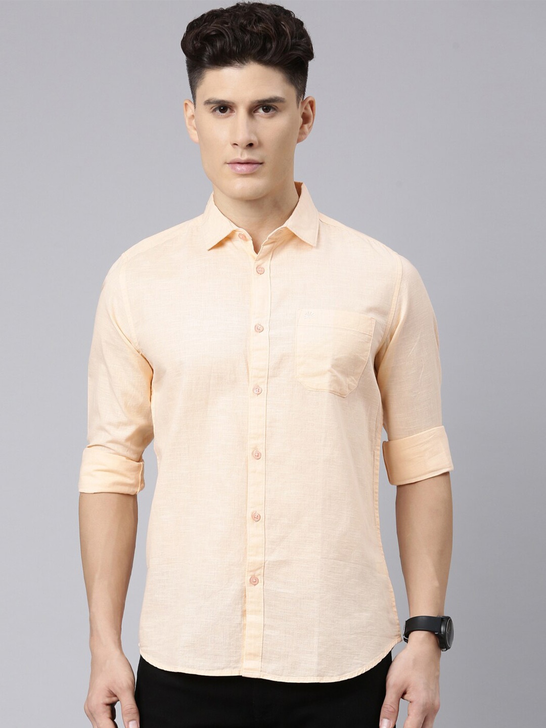 

Chennis Classic Slim Fit Opaque Pure Cotton Casual Shirt, Peach