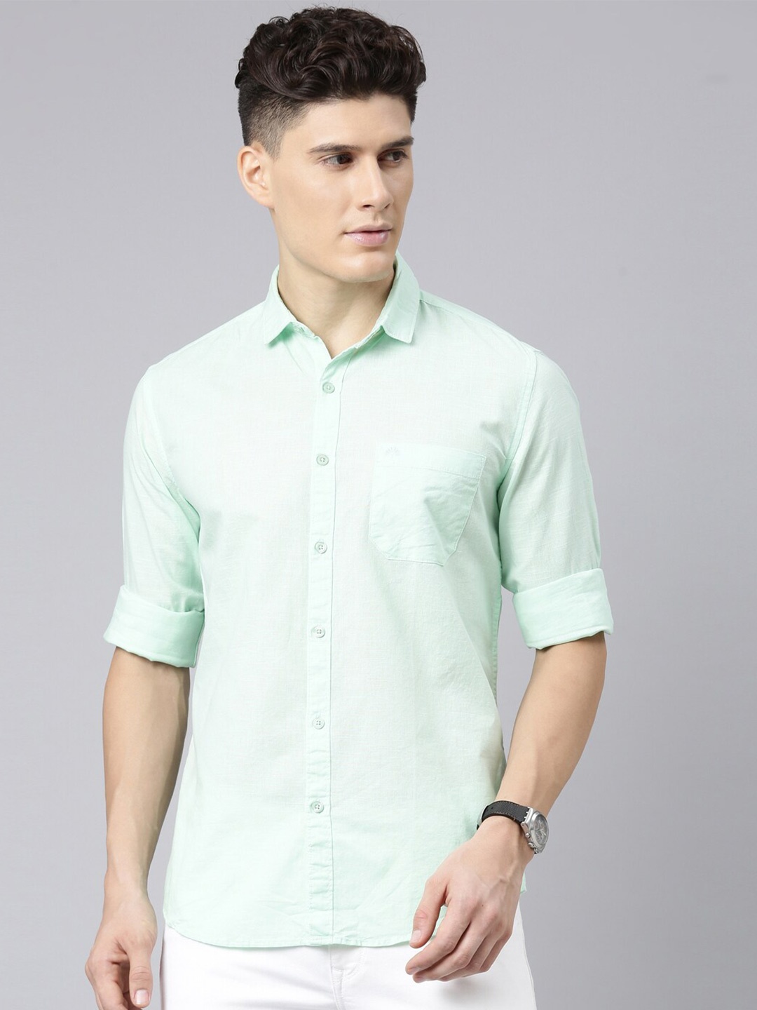 

Chennis Classic Slim Fit Opaque Pure Cotton Casual Shirt, Green
