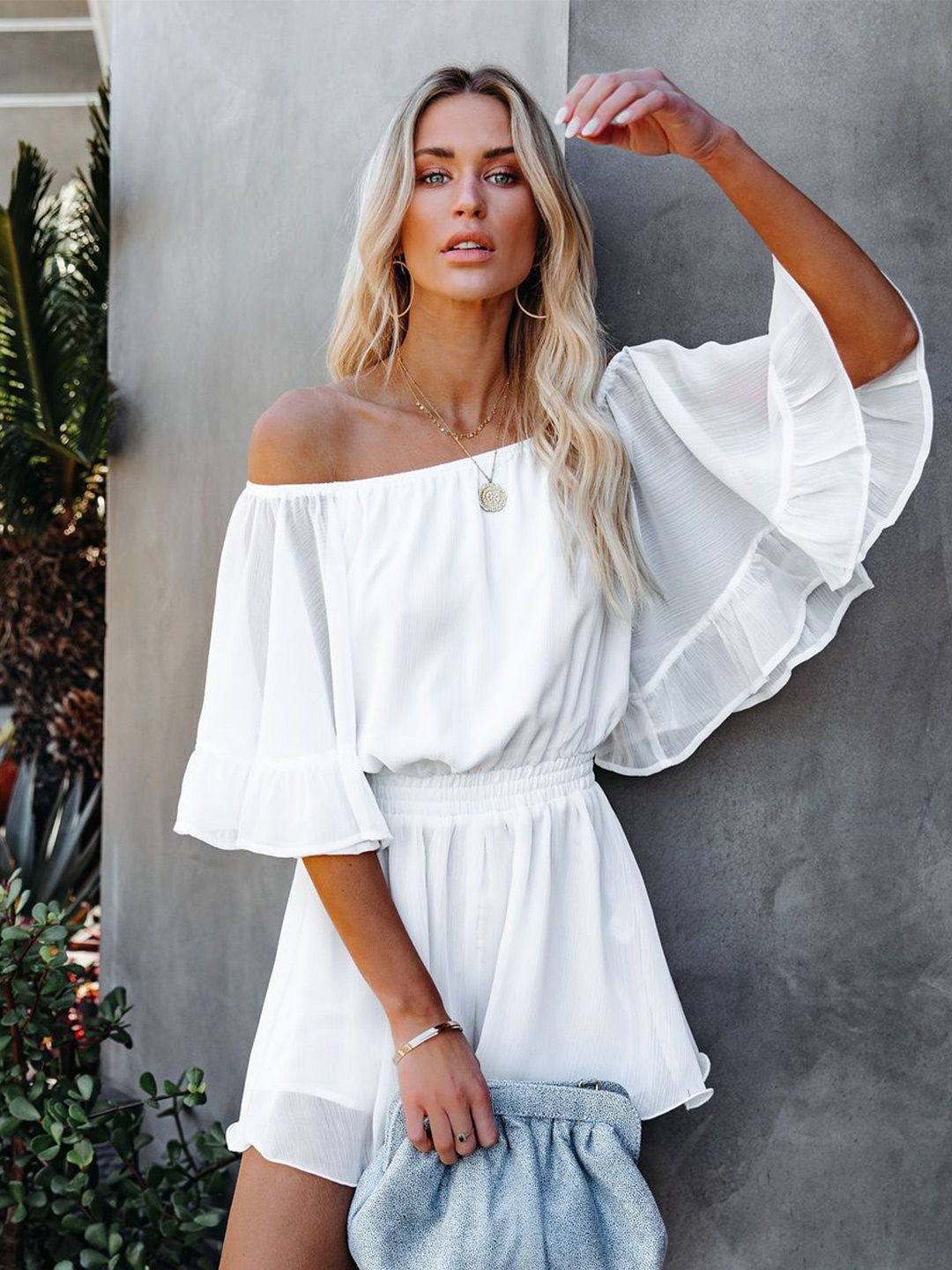 

BoStreet White Off-Shoulder Playsuit