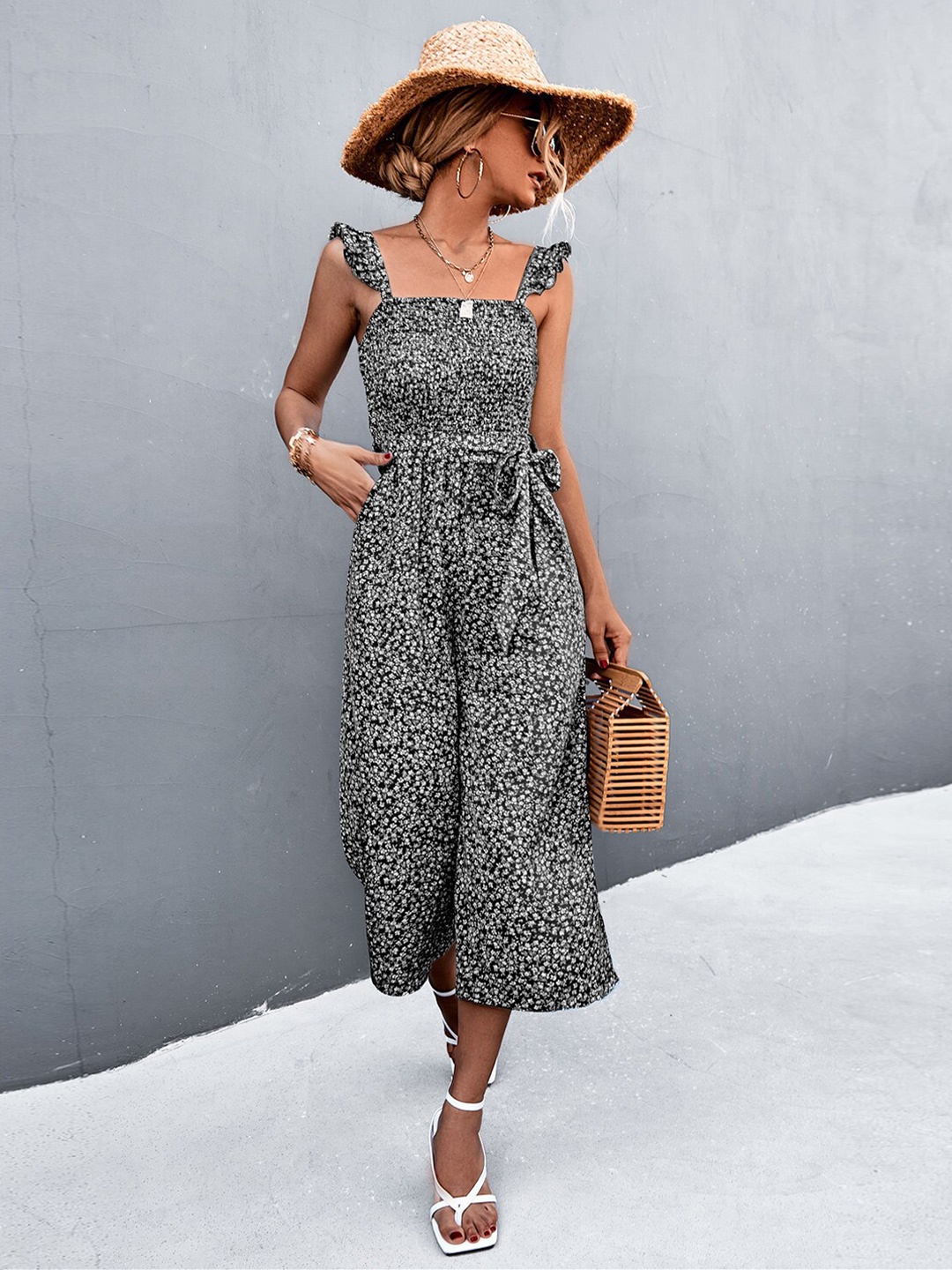

BoStreet Black & White Printed Capri Jumpsuit