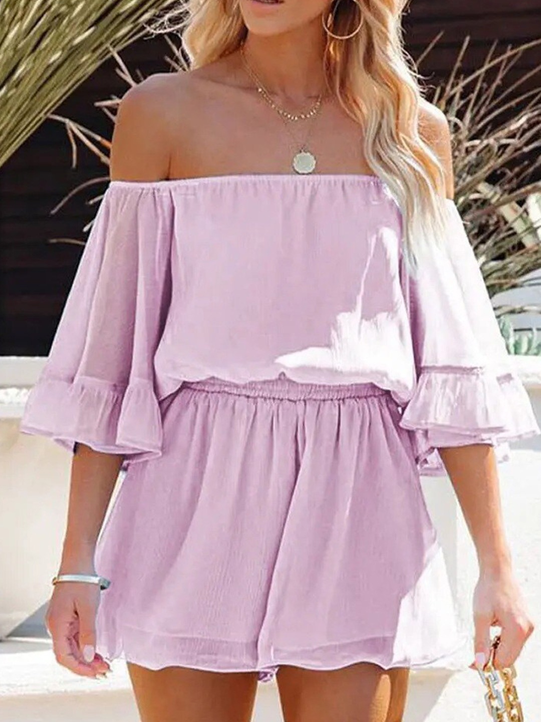

BoStreet Lavender Off-Shoulder Playsuit